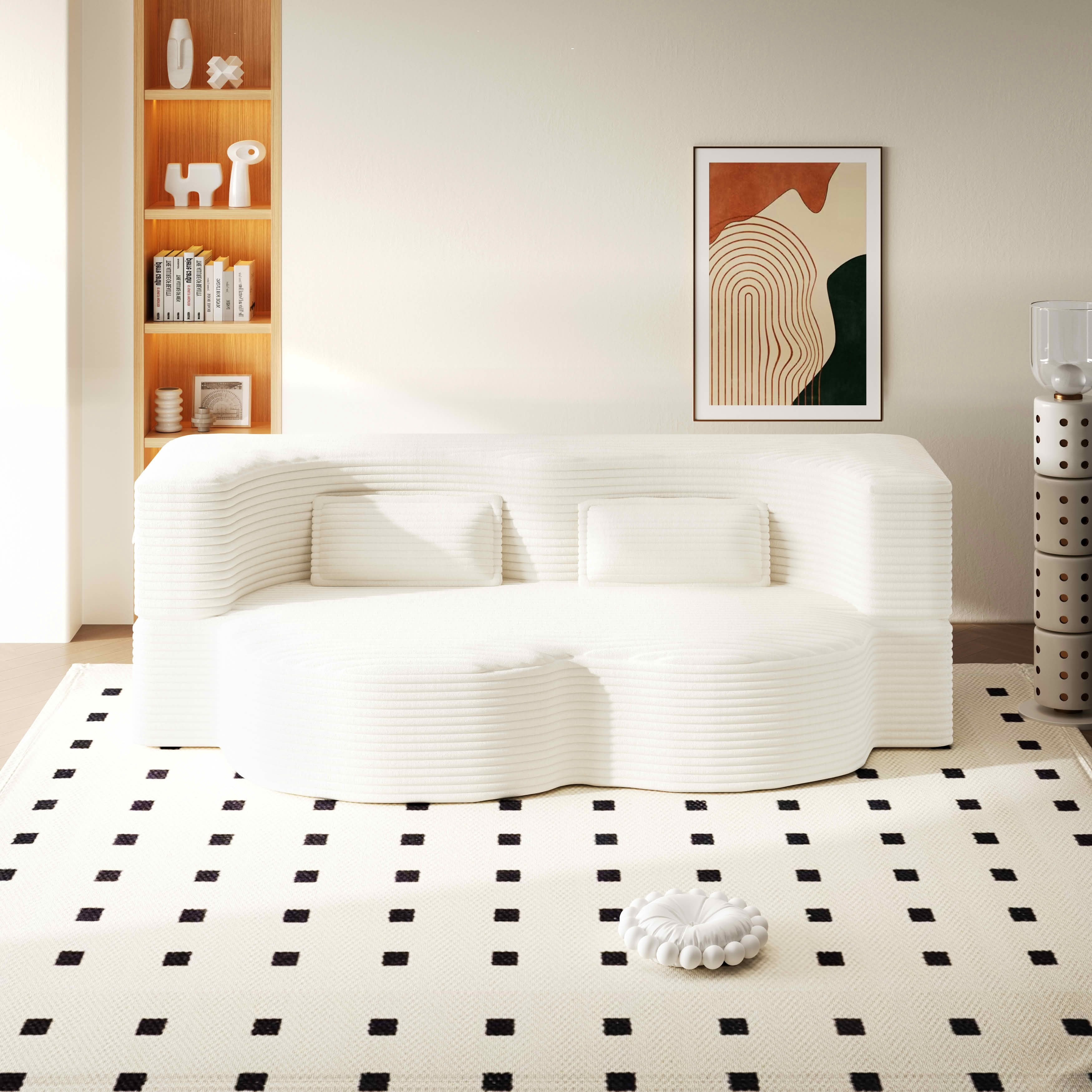 MAYEERTY Twin Corduroy Foldable Foam Floor Sofa Bed, Zero Assembly Vacuum Compressed Sleeper with 2 Pillows