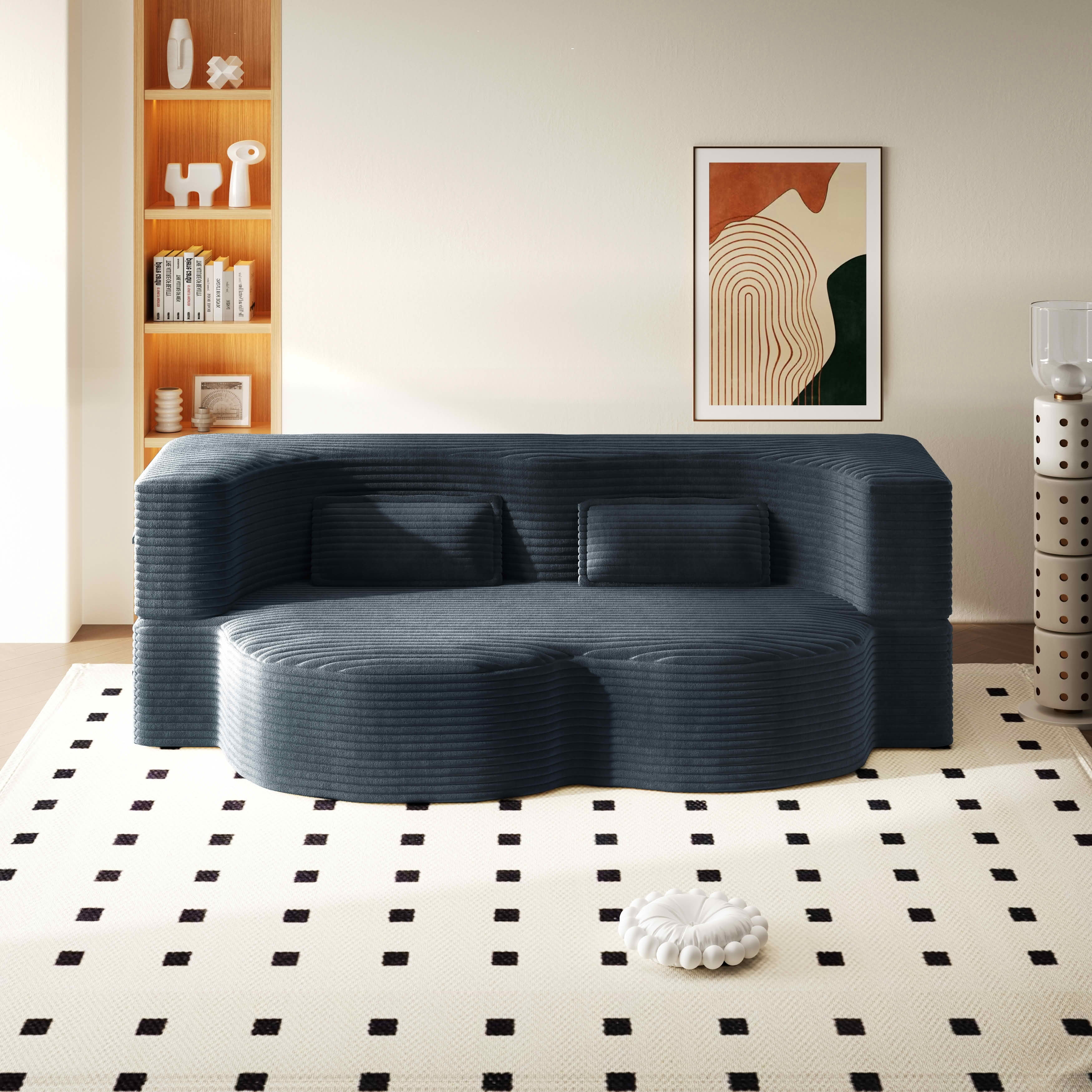 MAYEERTY Twin Corduroy Foldable Foam Floor Sofa Bed, Zero Assembly Vacuum Compressed Sleeper with 2 Pillows
