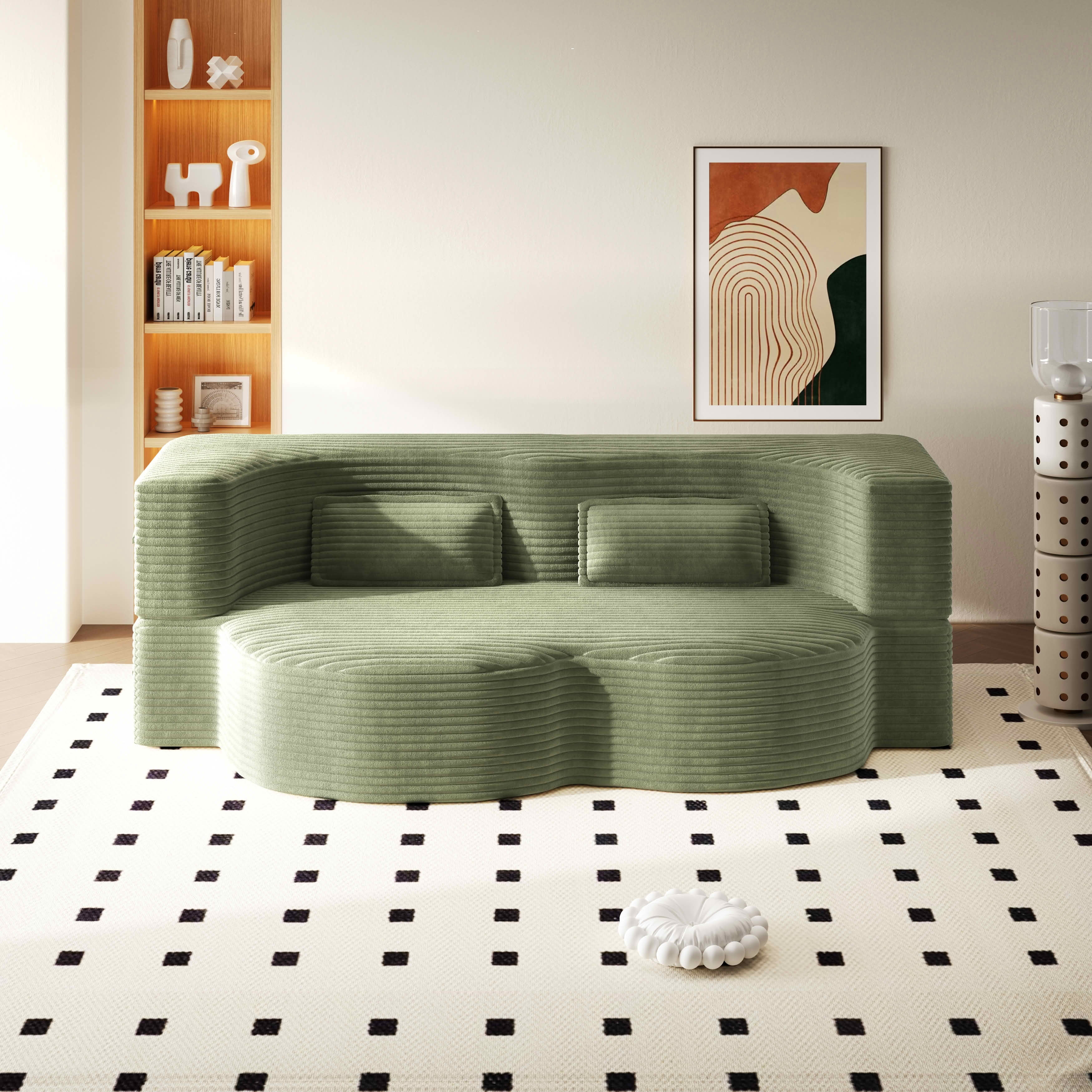 MAYEERTY Twin Corduroy Foldable Foam Floor Sofa Bed, Zero Assembly Vacuum Compressed Sleeper with 2 Pillows
