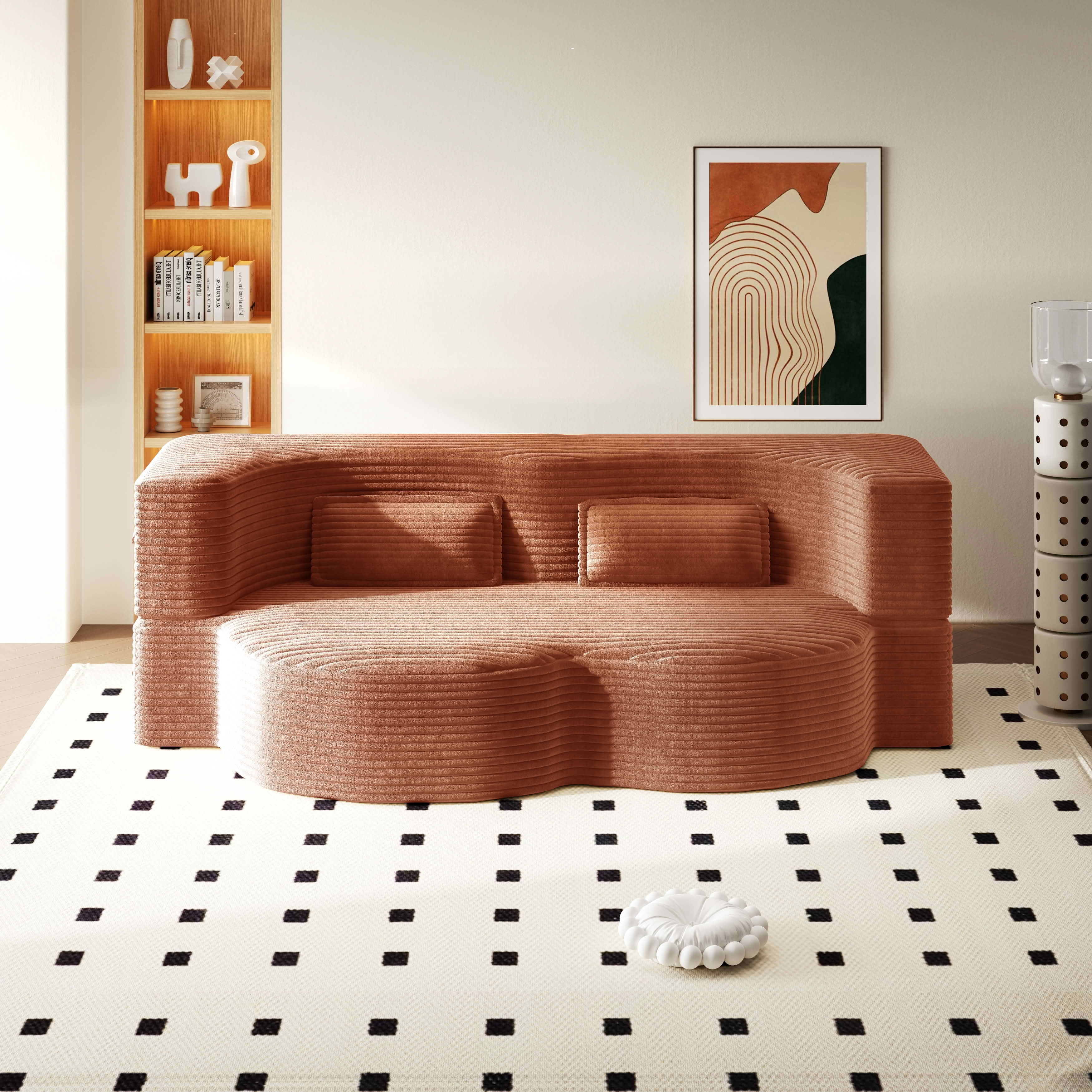MAYEERTY Twin Corduroy Foldable Foam Floor Sofa Bed, Zero Assembly Vacuum Compressed Sleeper with 2 Pillows