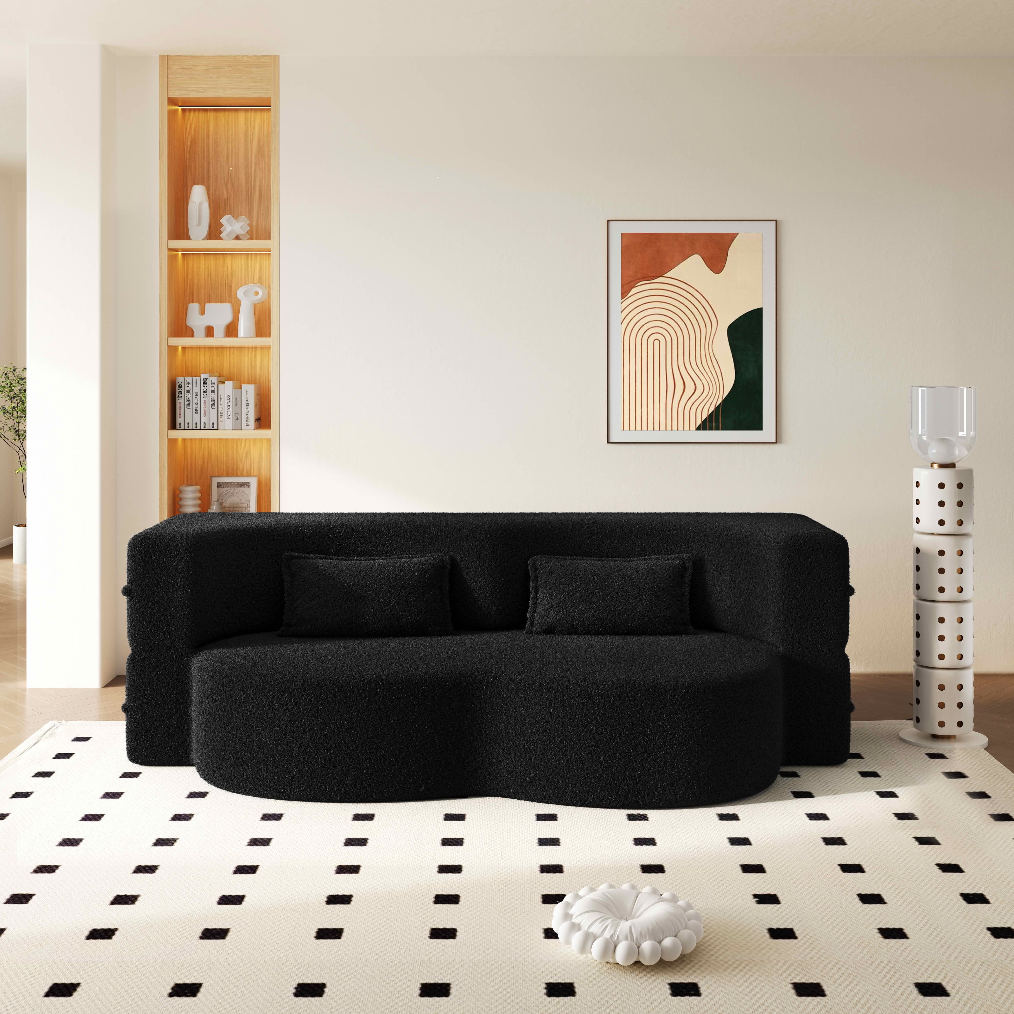 MAYEERTY Twin Sherpa Fleece Foldable Foam Floor Sofa Bed, Zero Assembly Vacuum Compressed Sleeper with 2 Pillows