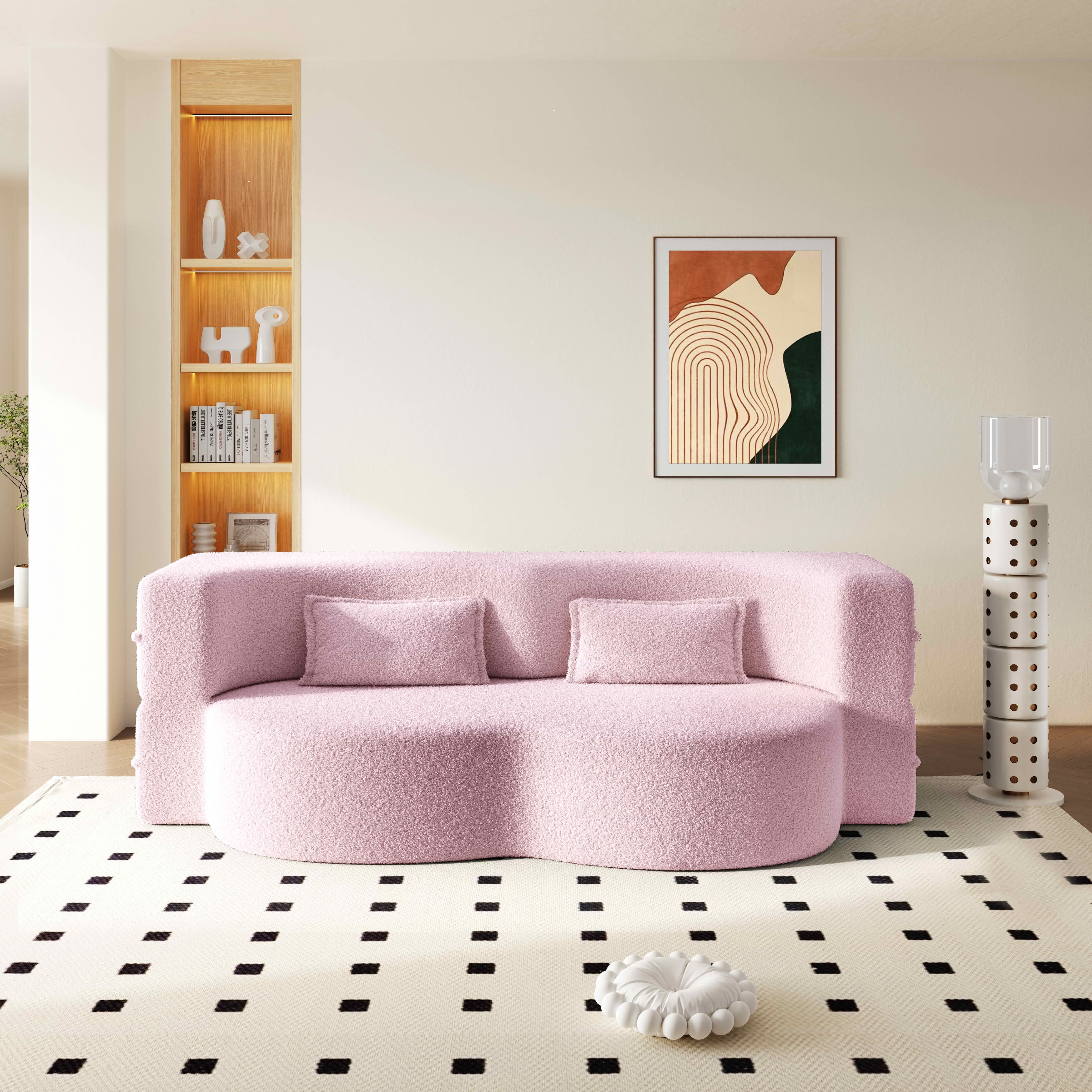 MAYEERTY Twin Sherpa Fleece Foldable Foam Floor Sofa Bed, Zero Assembly Vacuum Compressed Sleeper with 2 Pillows