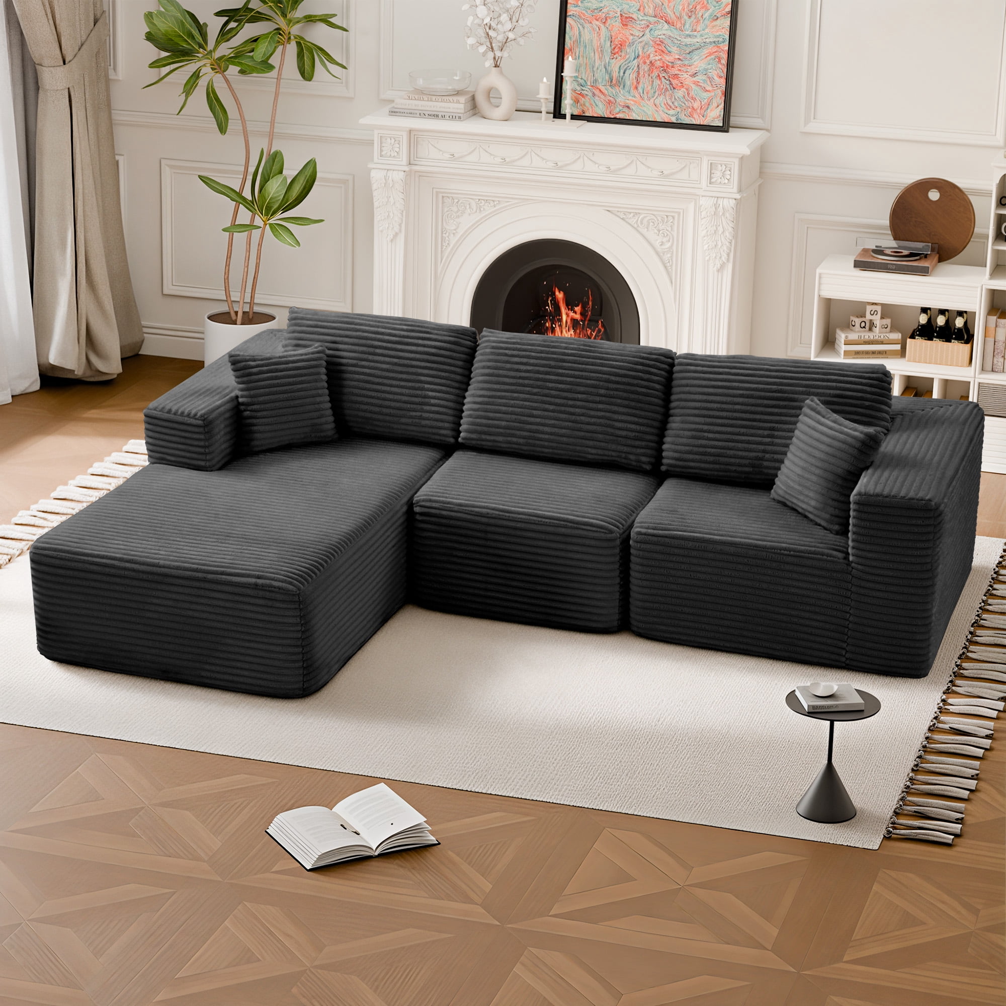MAYEERTY Modern Corduroy Modular Sectional Sofa - Boneless Couch for ...
