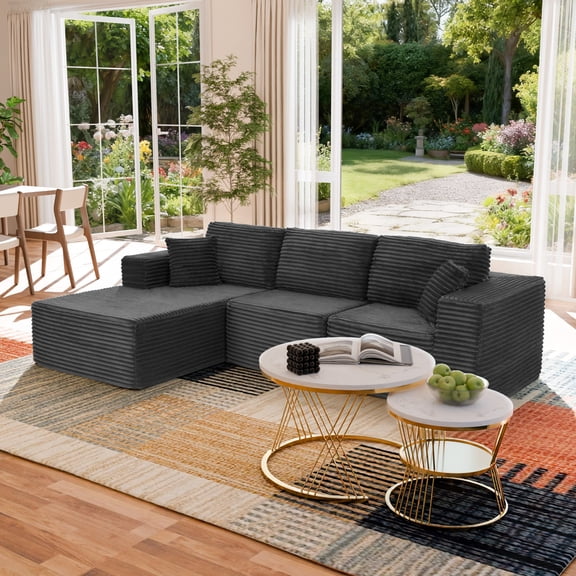 MAYEERTY Modern Corduroy Modular Sectional Sofa - Boneless Couch for Apartments & Studios, 104"W x 67"D Gray