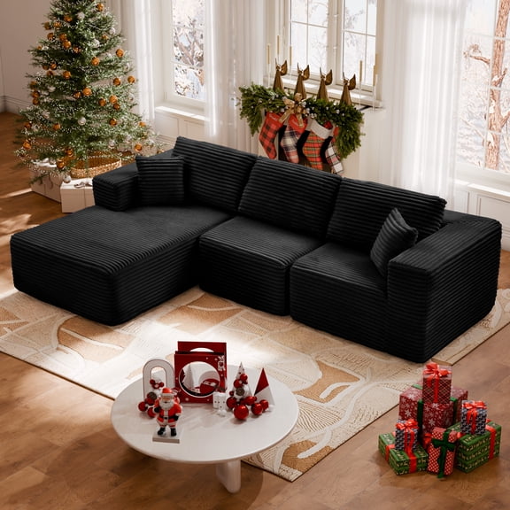 MAYEERTY Modern Corduroy Modular Sectional Sofa - Boneless Couch for Home, 104"W x 67"D Black