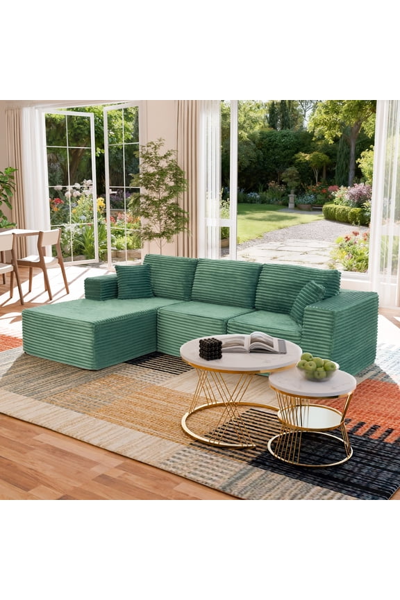 Modern Corduroy Modular Sectional Sofa - Boneless Couch for Home, 104"W x 67"D Green