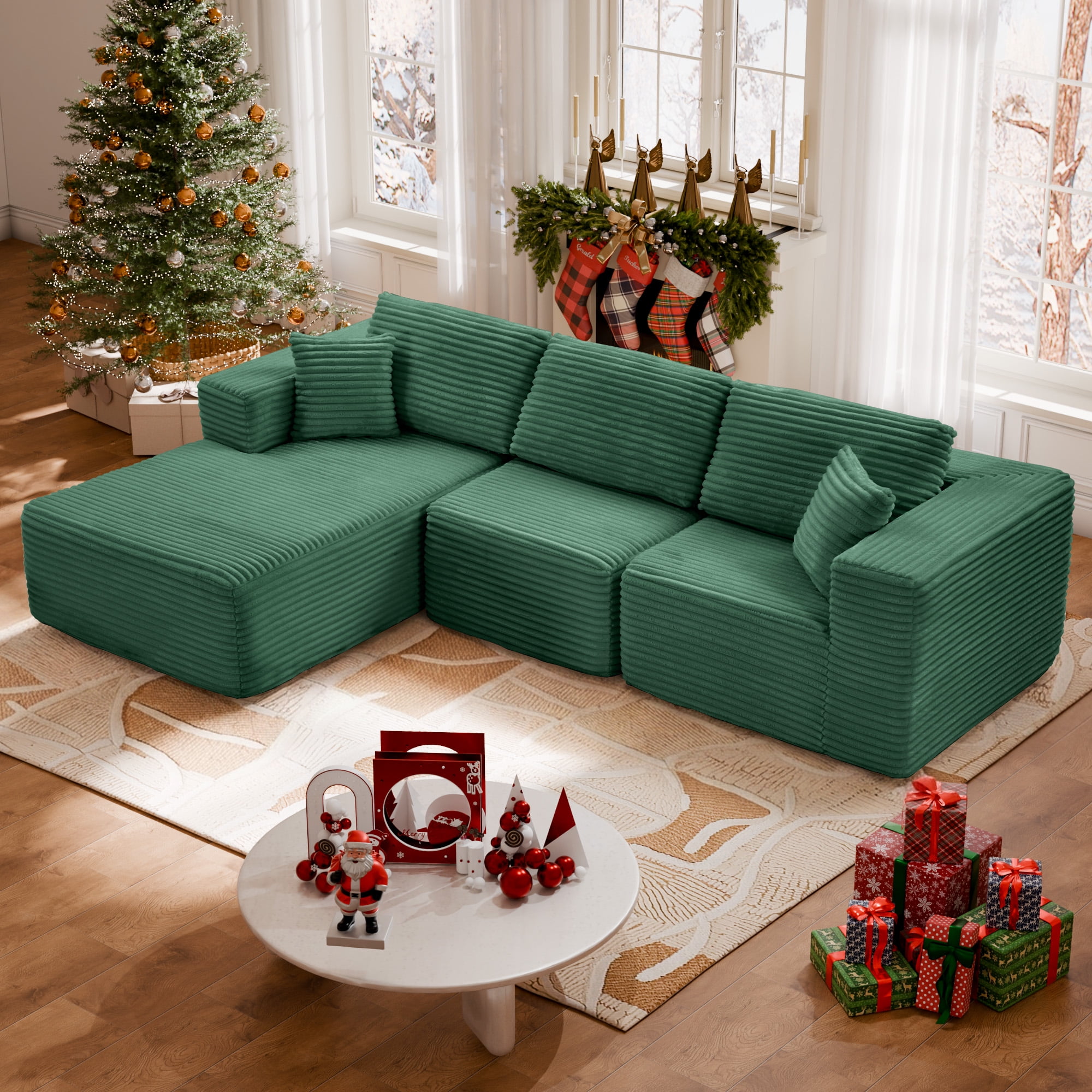 MAYEERTY Modern Corduroy Modular Sectional Sofa - Boneless Couch for Home, 104"W x 67"D Green