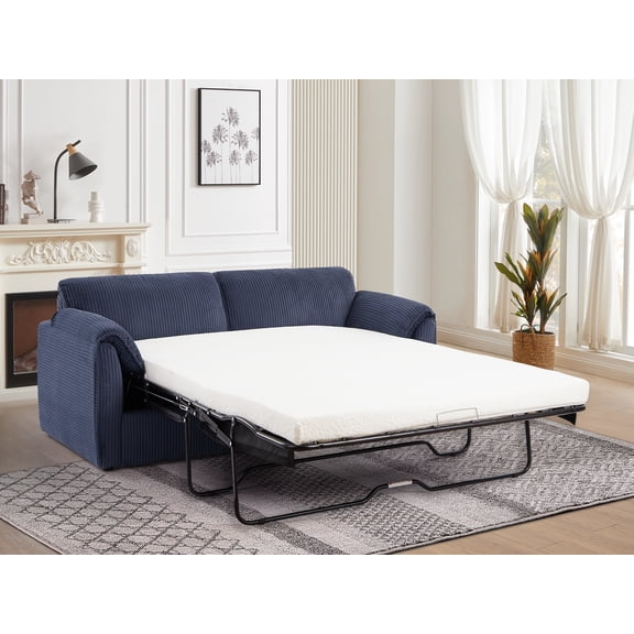 MAYEERTY Modern Corduroy Sleeper Sofa Bed, Pull Out, Multi-Functional Recliner Couch Bed for Living Room, Blue