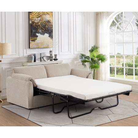 MAYEERTY Modern Corduroy Sleeper Sofa Bed, Pull Out, Multi-Functional Recliner Couch Bed for Living Room, Brown