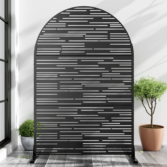 MAYEERTY Modern Galvanized Steel Room Divider, Foldable Privacy Screen Panel,Irregular stripes,Black