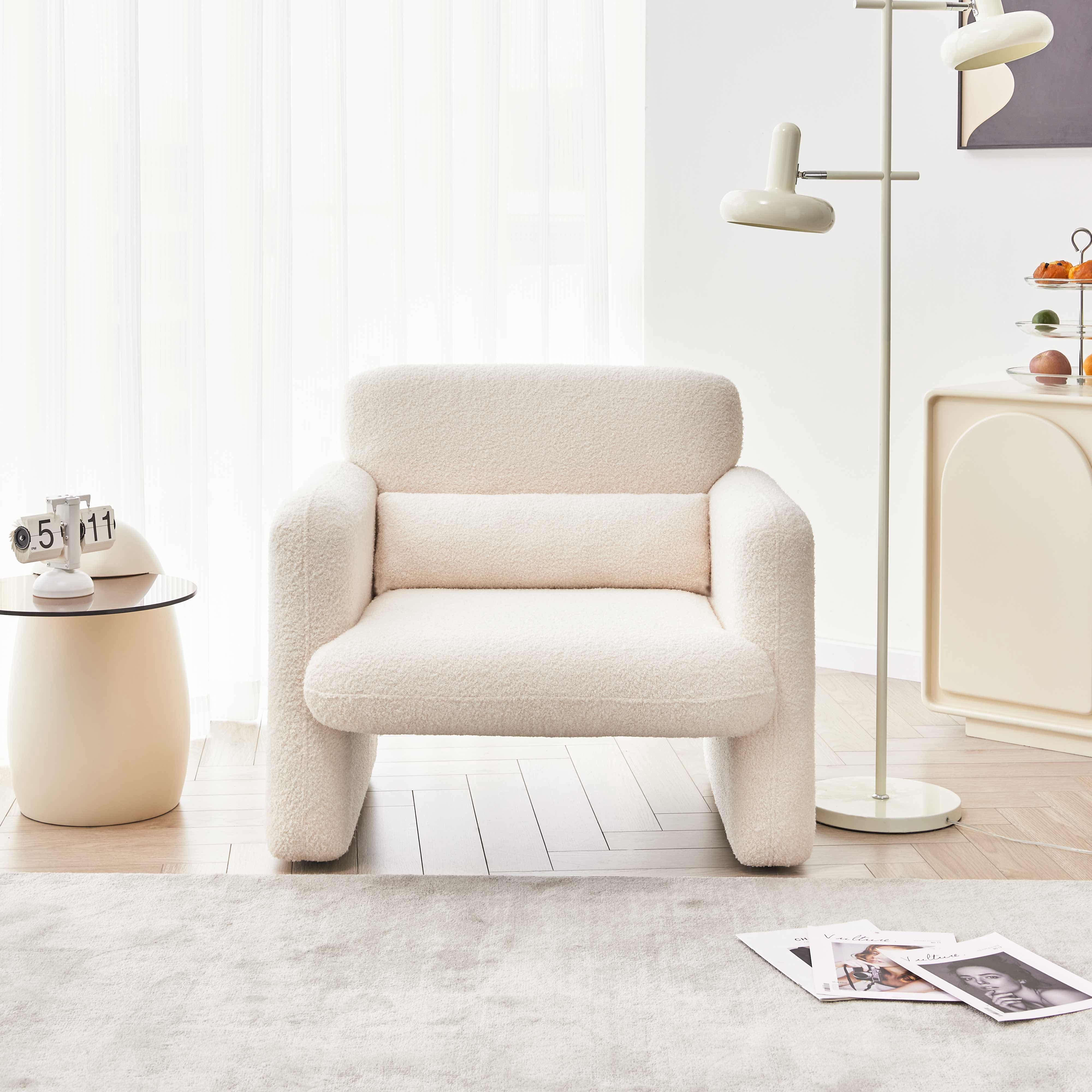 MAYEERTY Modern Lamb Fabric Armchair Solid Wood Frame Toss Pillow Included