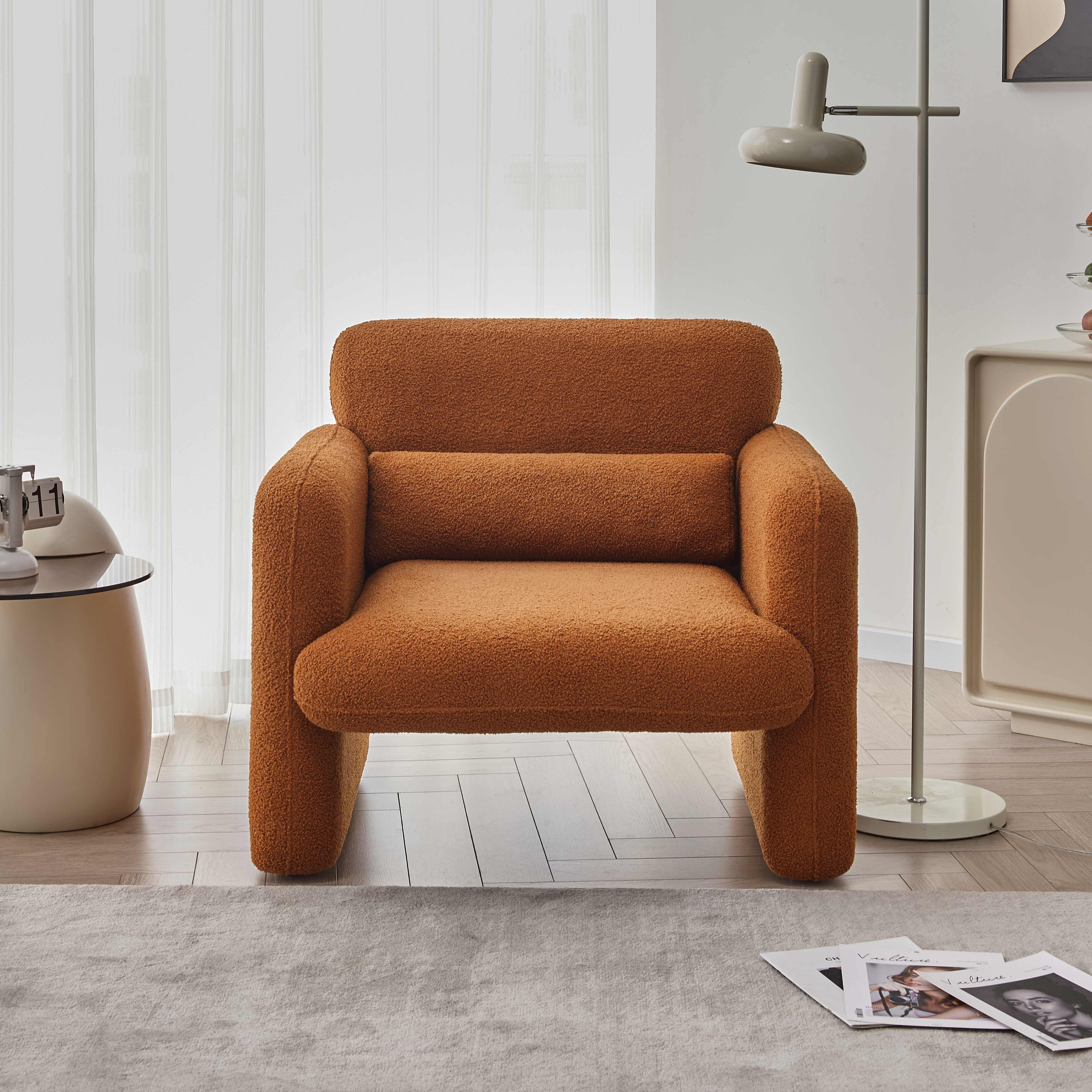 MAYEERTY Modern Lamb Fabric Armchair Solid Wood Frame Toss Pillow Included