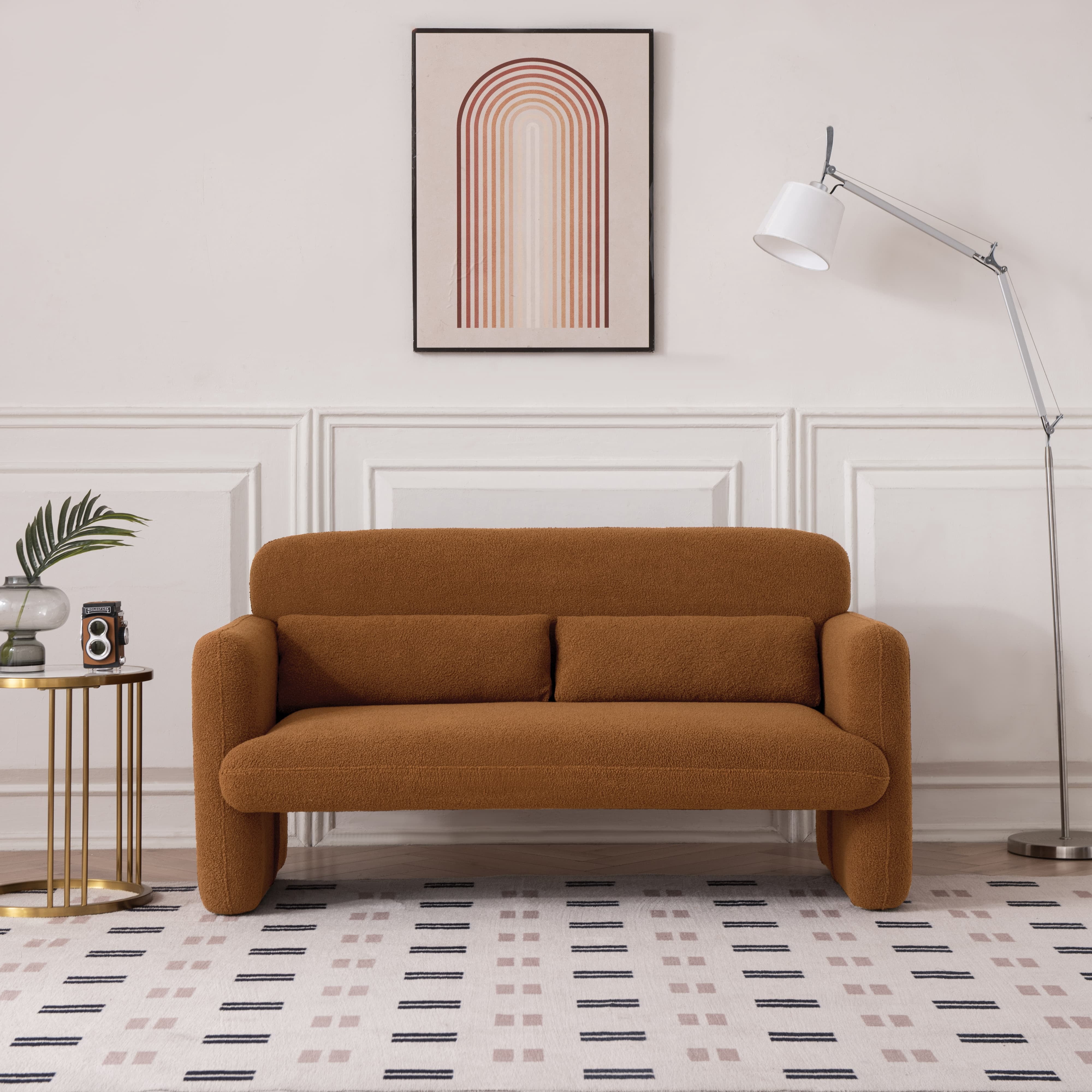 MAYEERTY Modern Lamb Fabric Loveseat Sofa Solid Wood Frame Toss Pillow Included