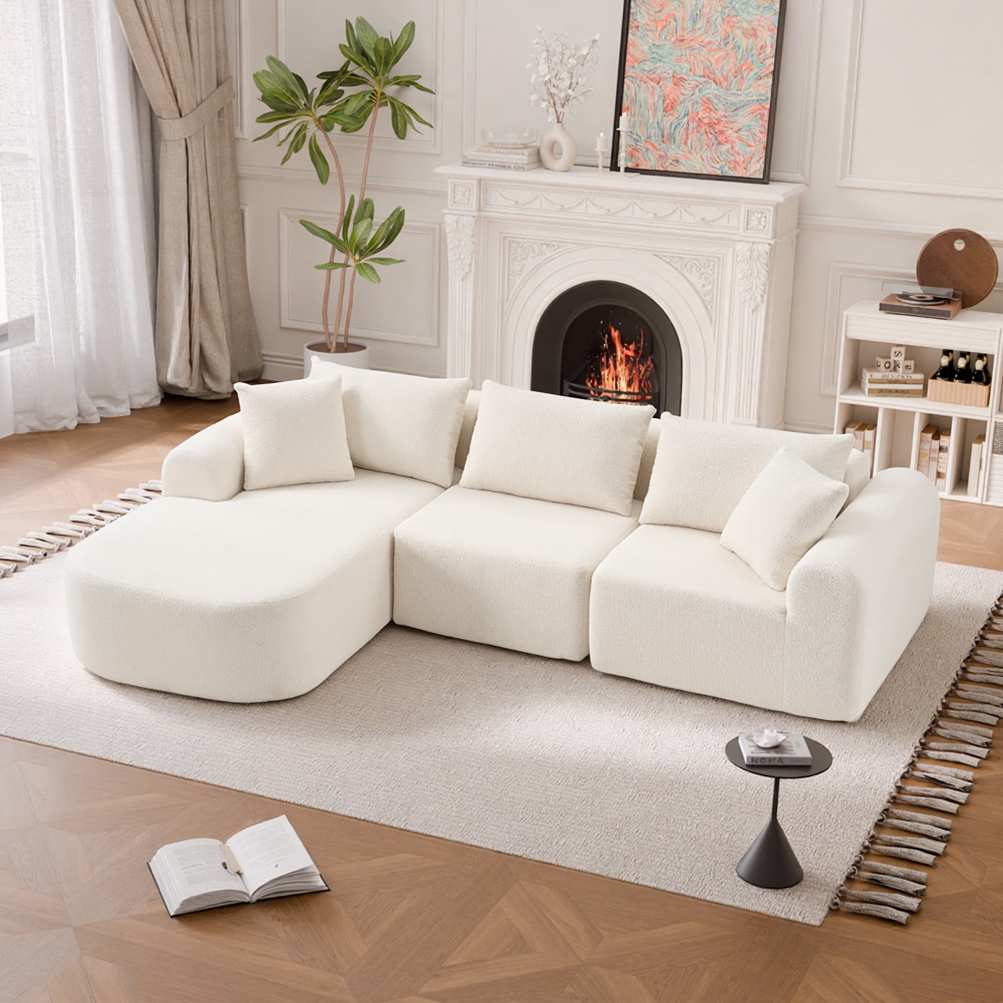MAYEERTY Modern Lamb Fleece Modular Sectional Sofa - Boneless Couch for Home, 104"W x 67"D Beige