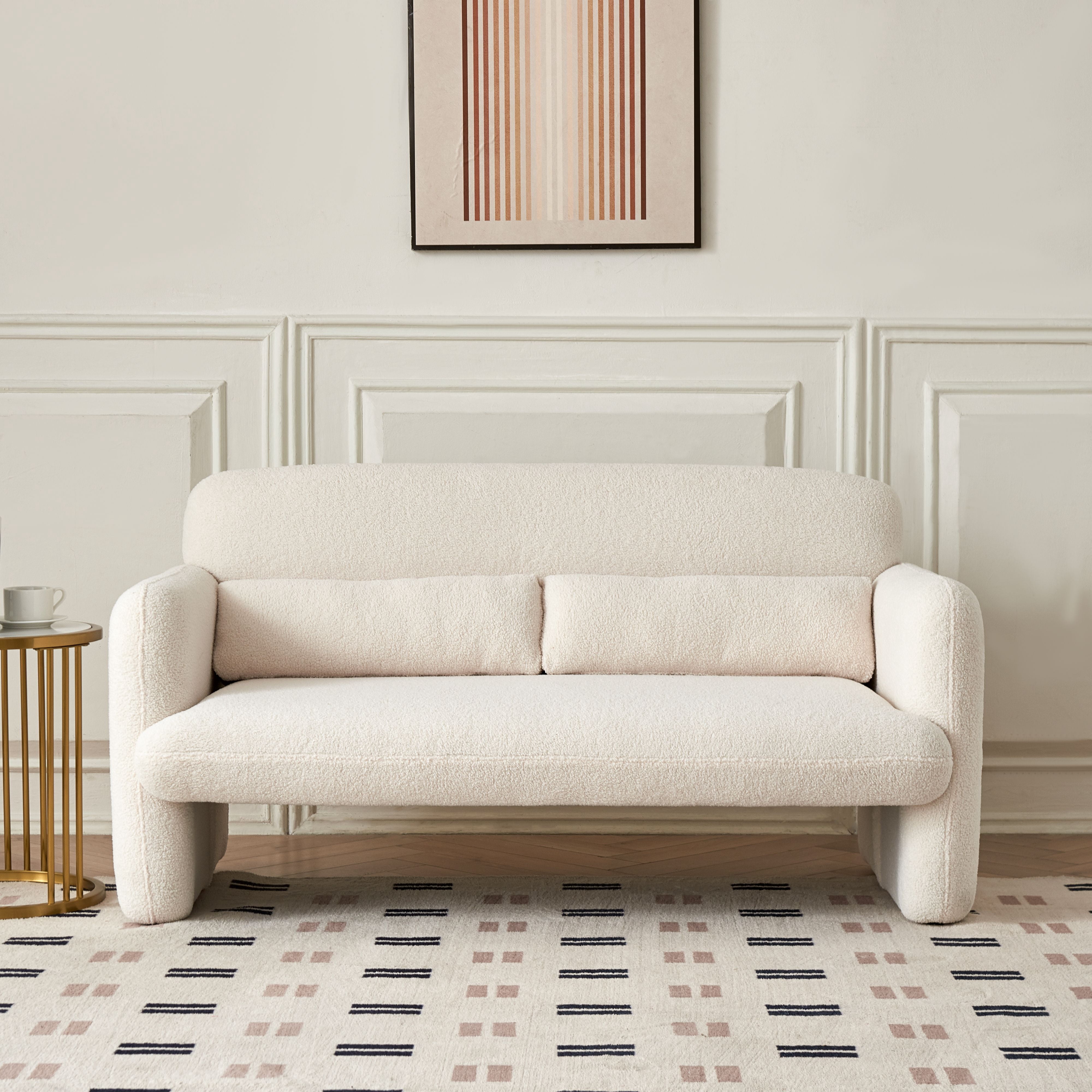 MAYEERTY Modern Lambskin Fabric Loveseat Sofa Solid Wood Frame with Toss Pillow