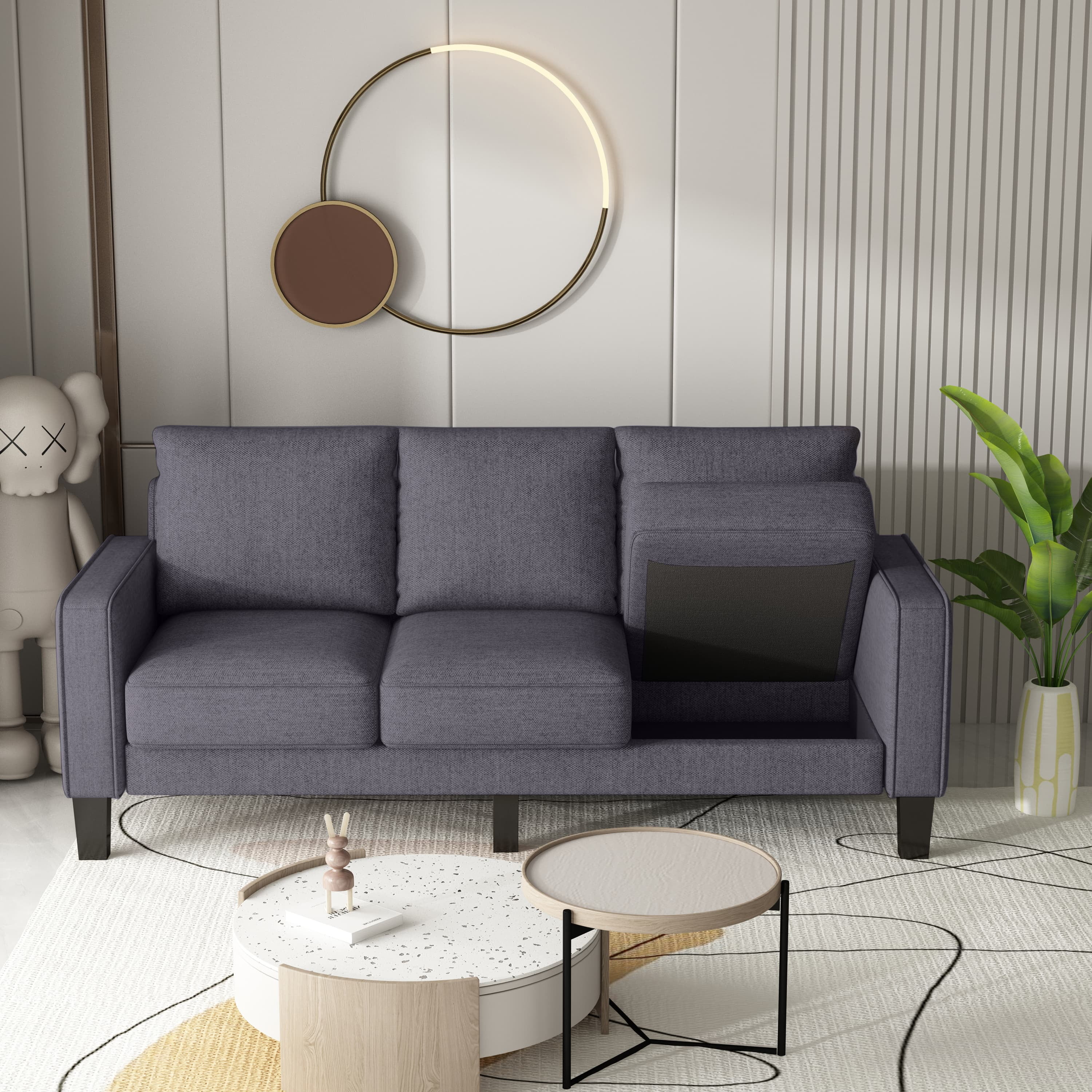 MAYEERTY 75" Modern Living Room Furniture Sofa in Dark Gray Fabric