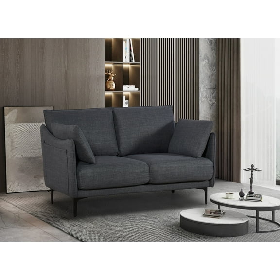 MAYEERTY Modern Loveseat for Living Room with 2 Pillows, USB Charging Ports and Waterproof Fabric, 53"L Gray