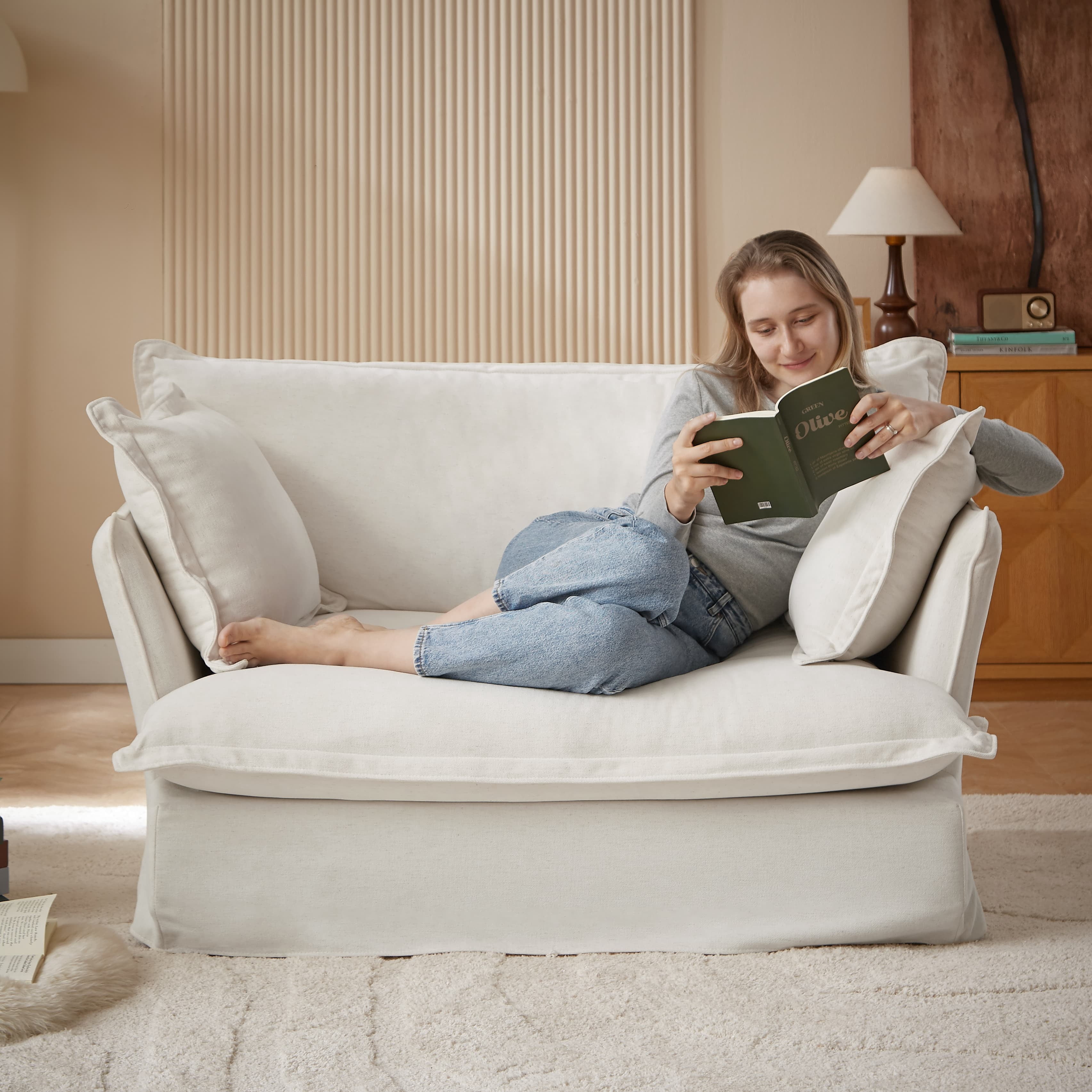 MAYEERTY Modern Luxury Two-Seater sofa chairs with Pillows for Living Room, Bedroom, Beige
