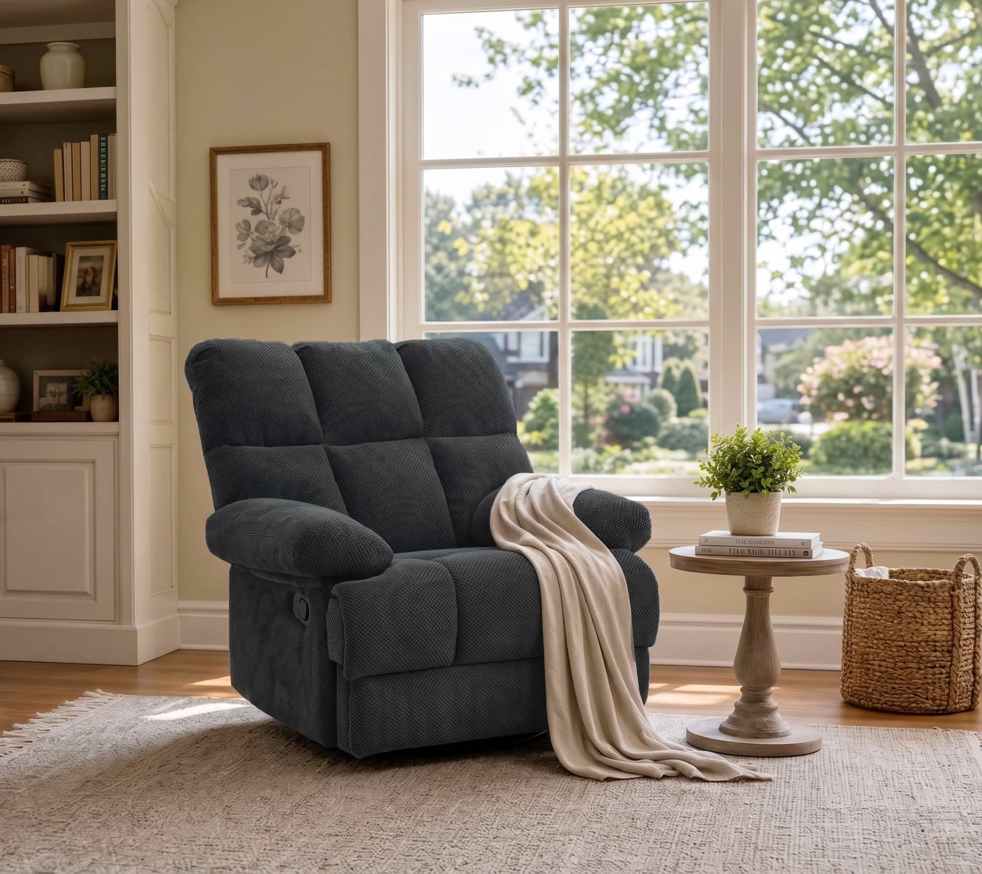 MAYEERTY Modern Manual Rocker Recliner Chair, Nubby Upholstery Fabric Rocking Recliner for Living Room, Nursery and Home Office