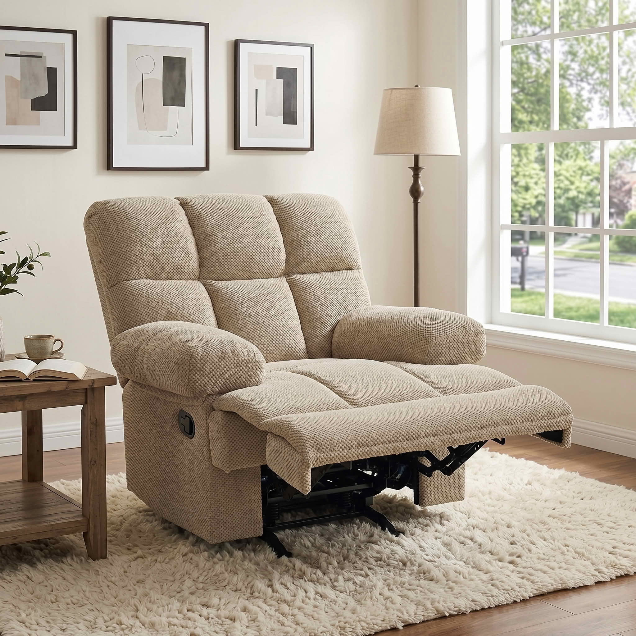 MAYEERTY Modern Manual Rocker Recliner Chair, Nubby Upholstery Fabric Rocking Recliner for Living Room, Nursery and Home Office