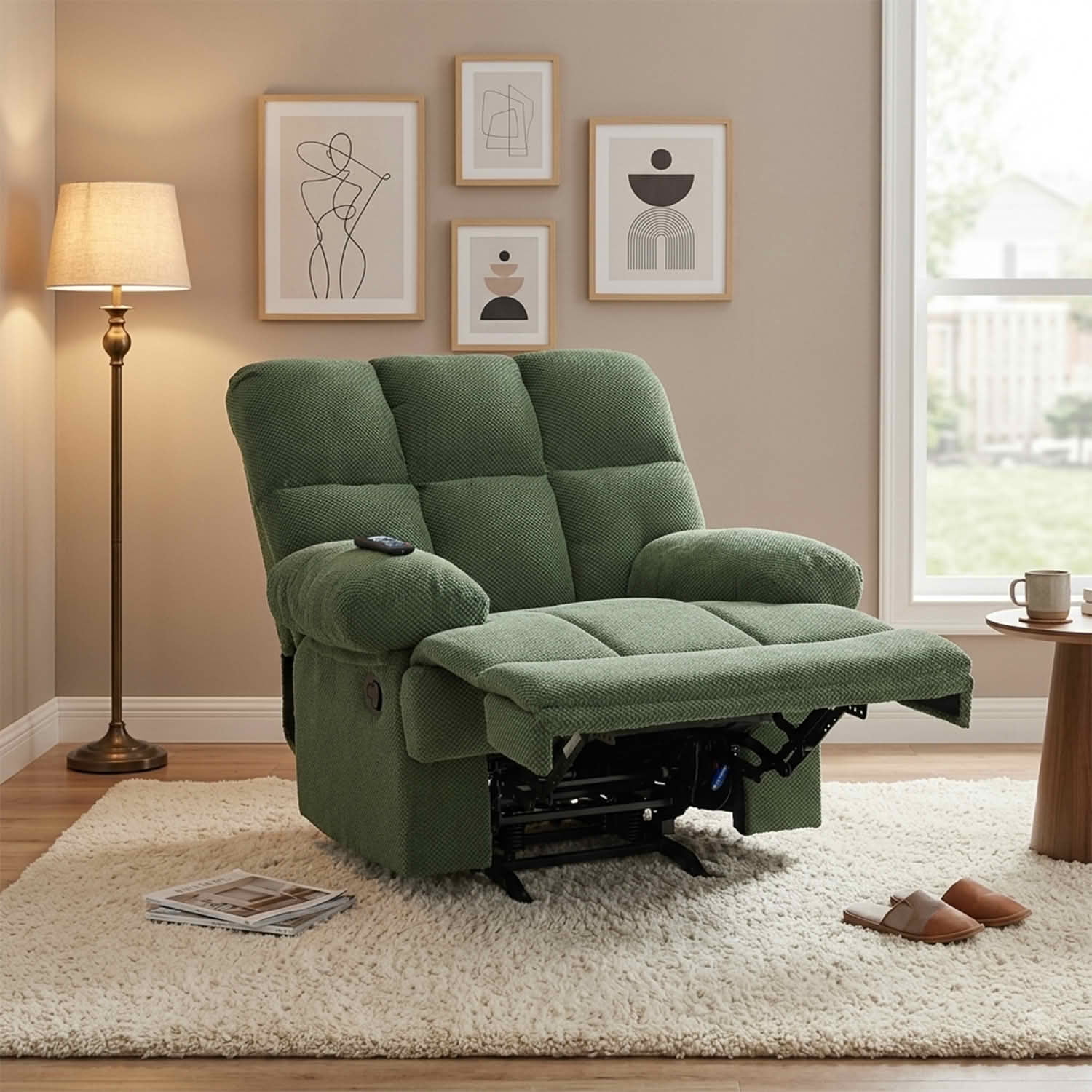 MAYEERTY Modern Manual Rocker Recliner Chair, Nubby Upholstery Fabric Rocking Recliner for Living Room, Nursery and Home Office