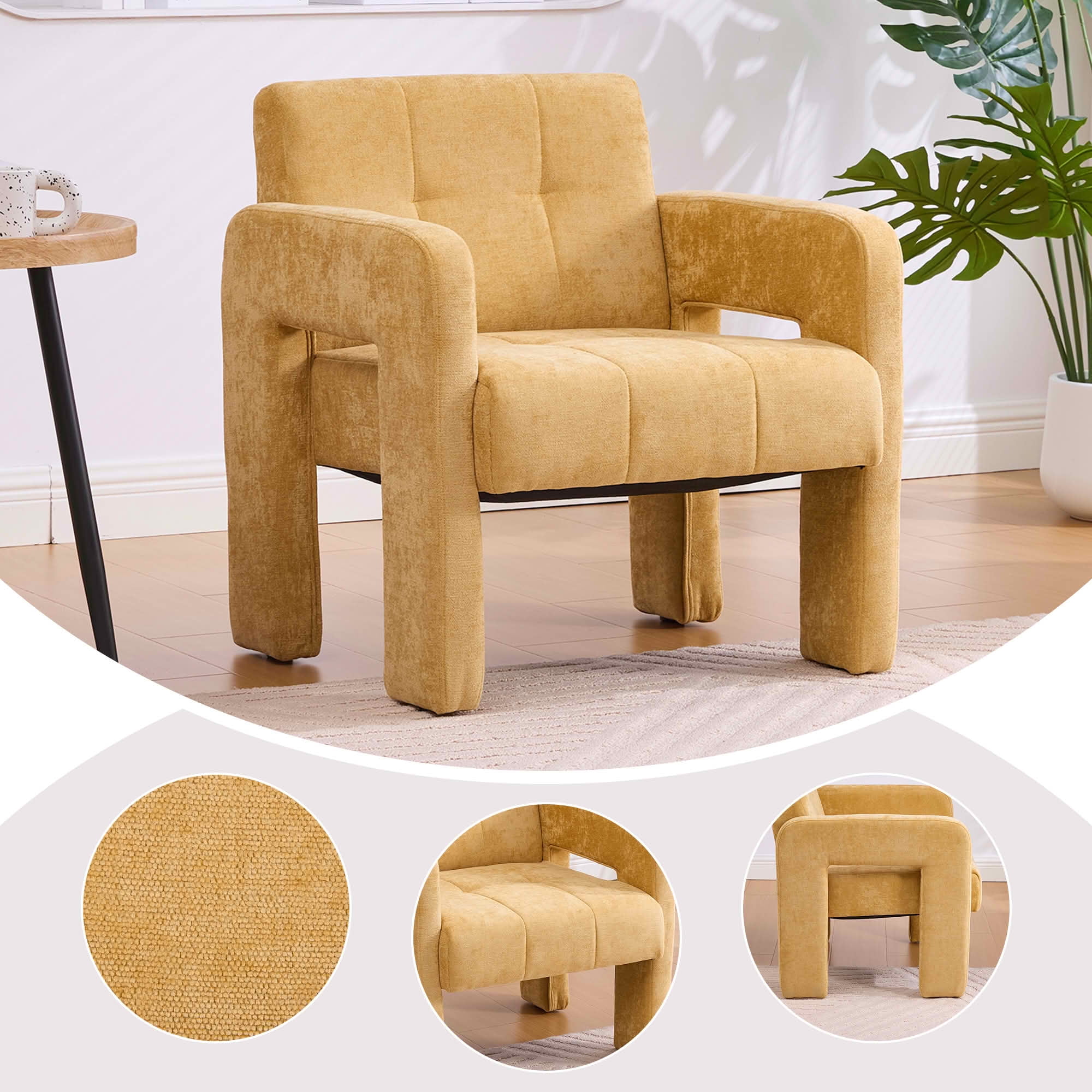 MAYEERTY Modern Minimalist Chenille Accent Armchair, Mustard yellow, for Living Room Bedroom Office