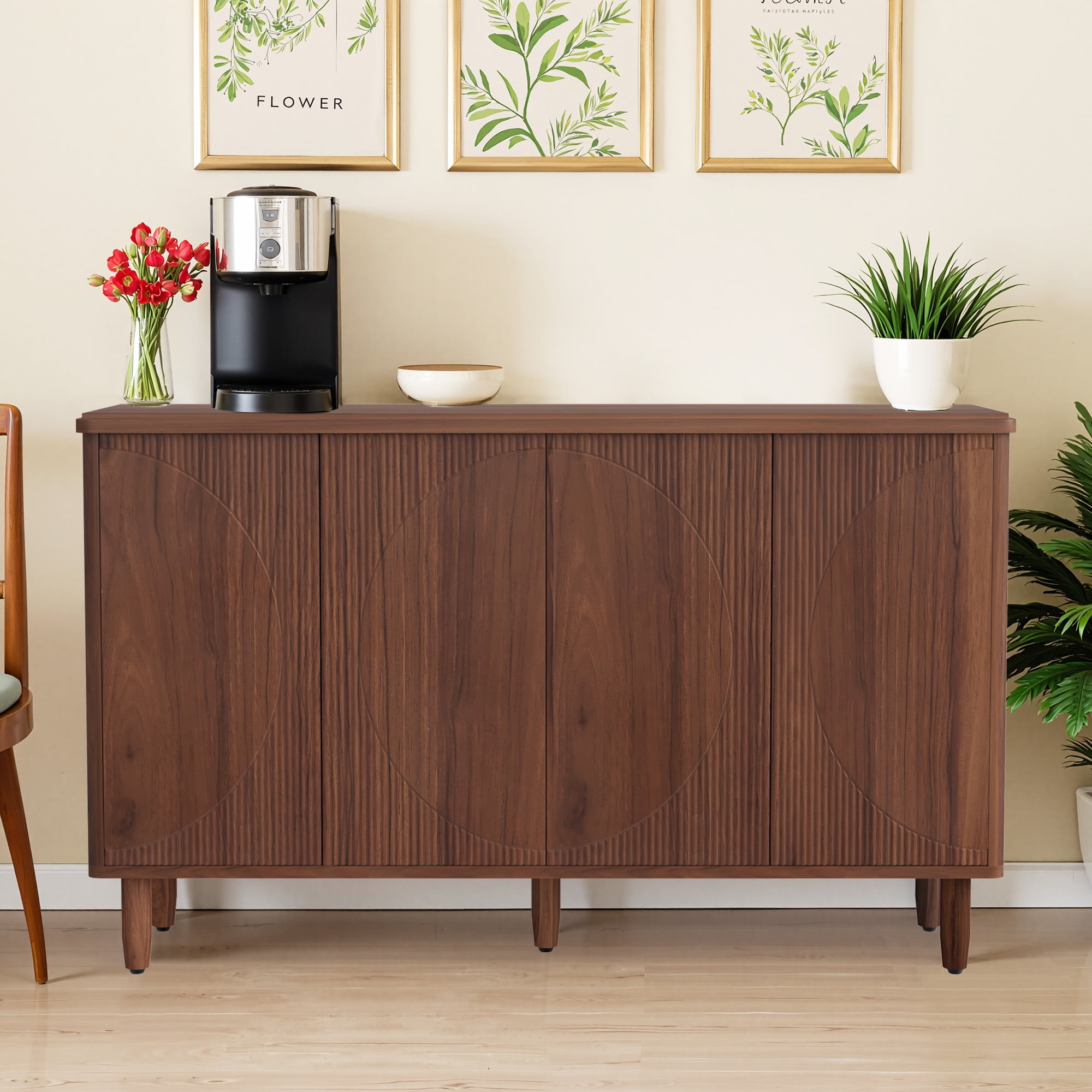 MAYEERTY Spacious Countertop Buffet Cabinet 4-Tier Storage for Dishware Utensils