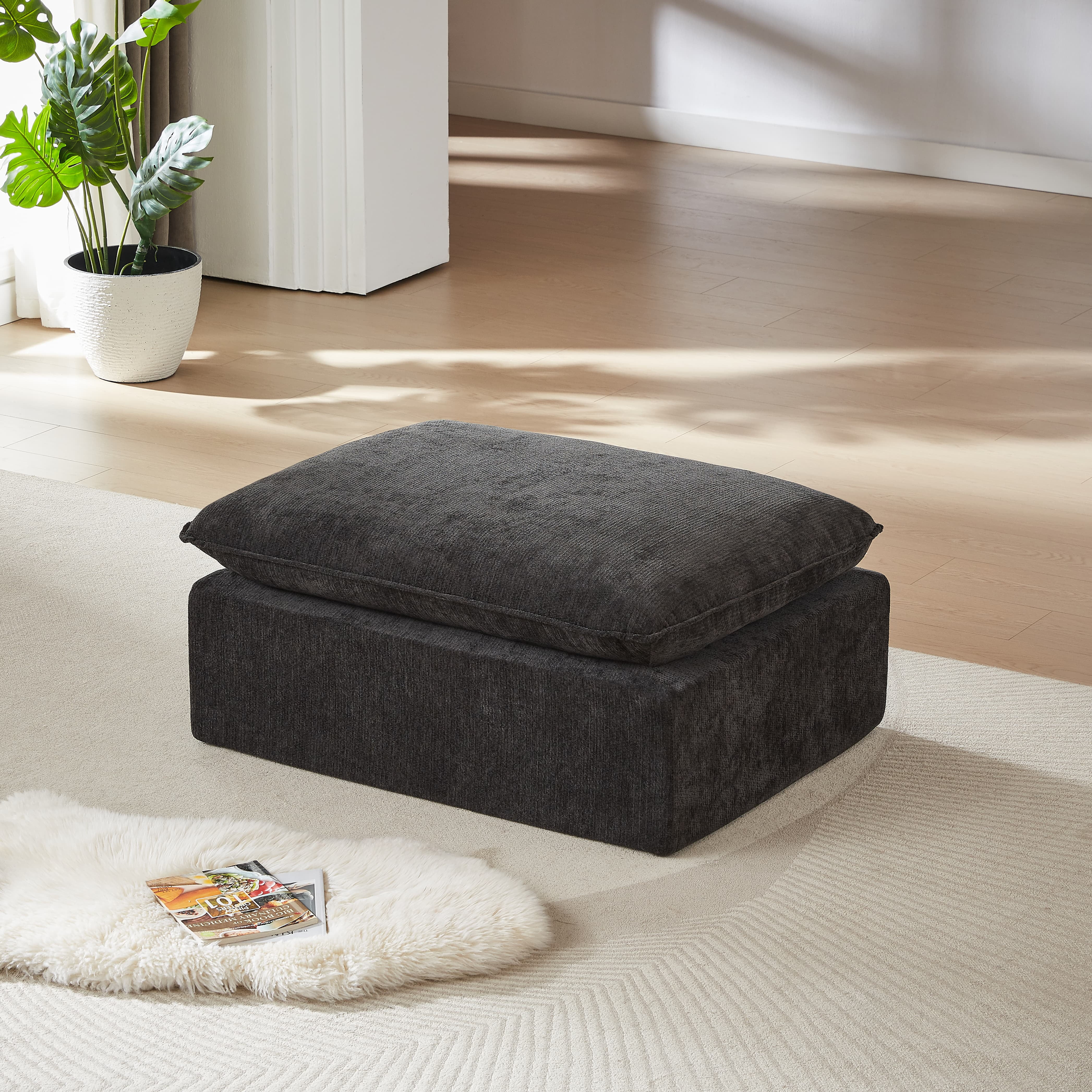 MAYEERTY Modern Modular Chenille Sofa, Black Cloud-Soft Sectional Couch for Living Room