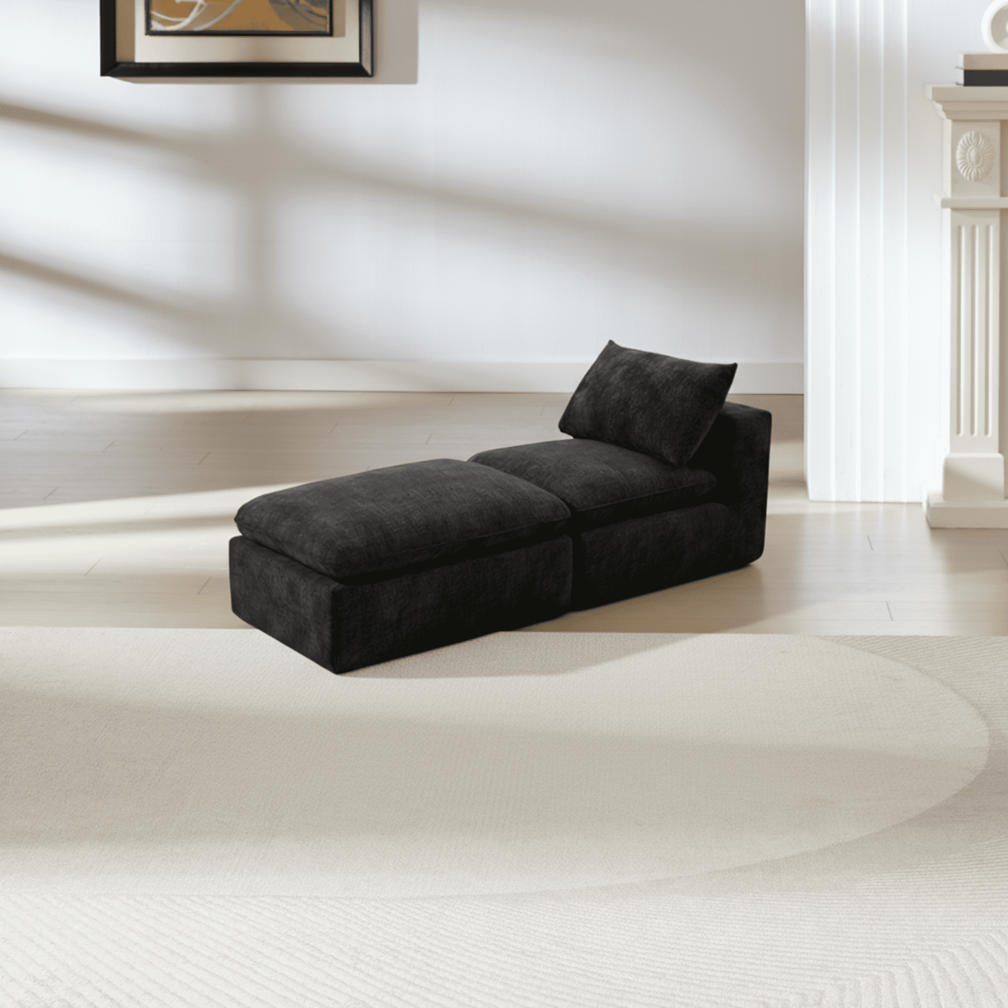 MAYEERTY Modern Modular Chenille Sofa, Black Cloud-Soft Sectional Couch for Living Room