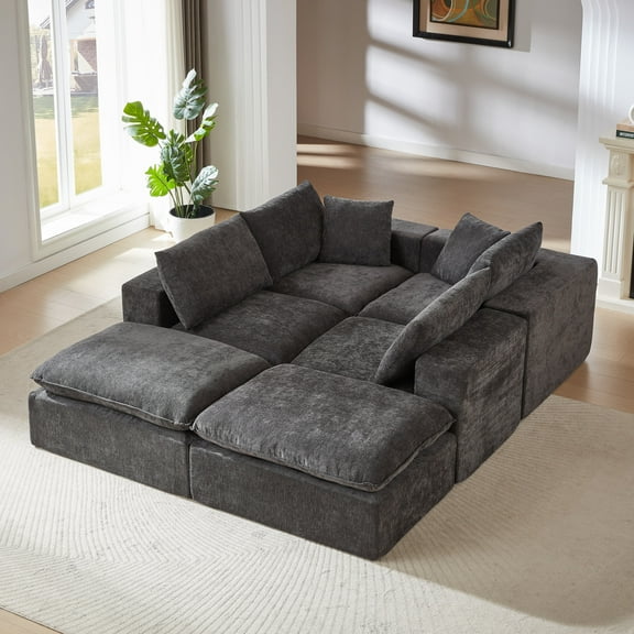 MAYEERTY Modern Modular Chenille Sofa, Dark Gray Cloud-Soft Sectional Couch for Living Room
