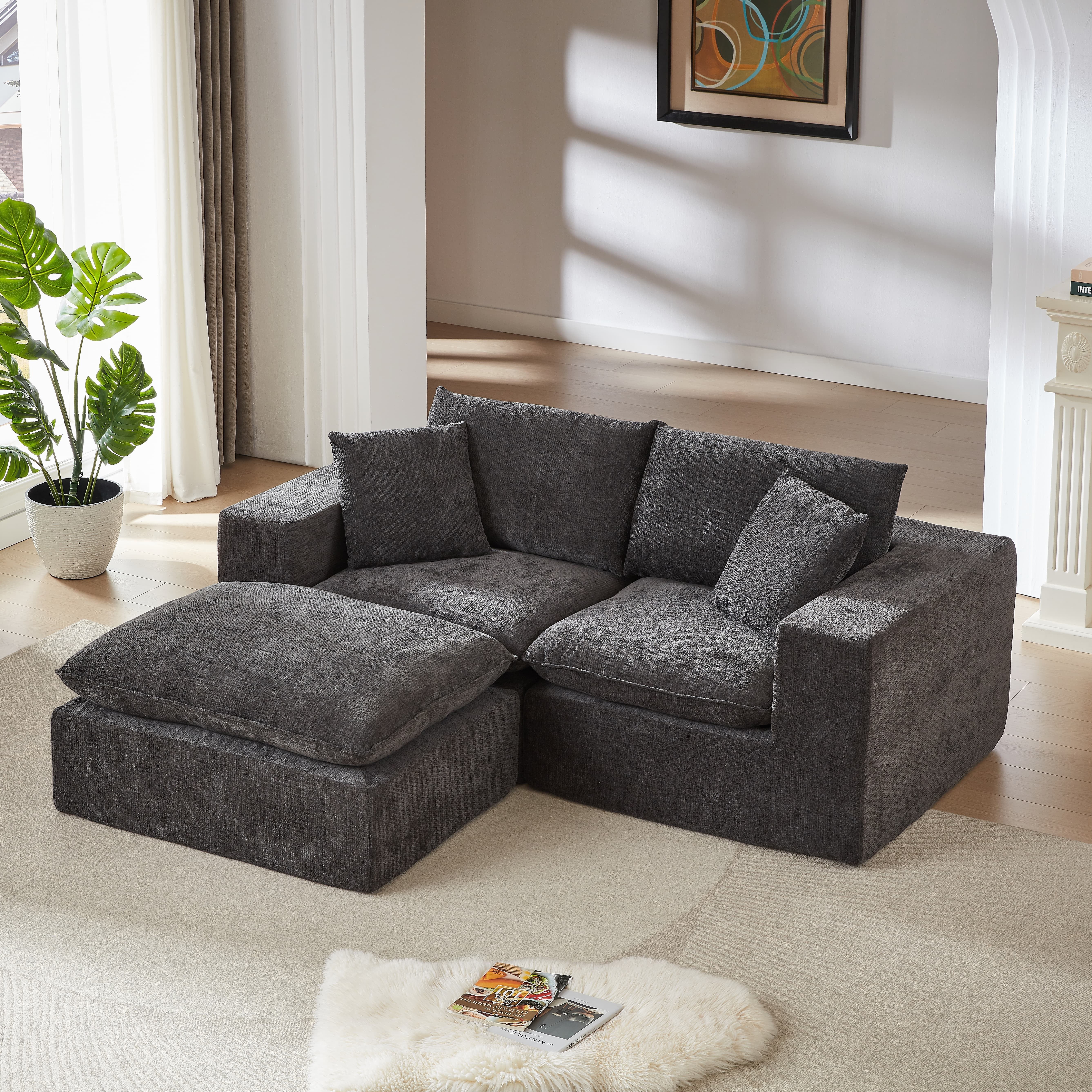 MAYEERTY Modern Modular Chenille Sofa, Dark Gray Cloud-Soft Sectional Couch for Living Room