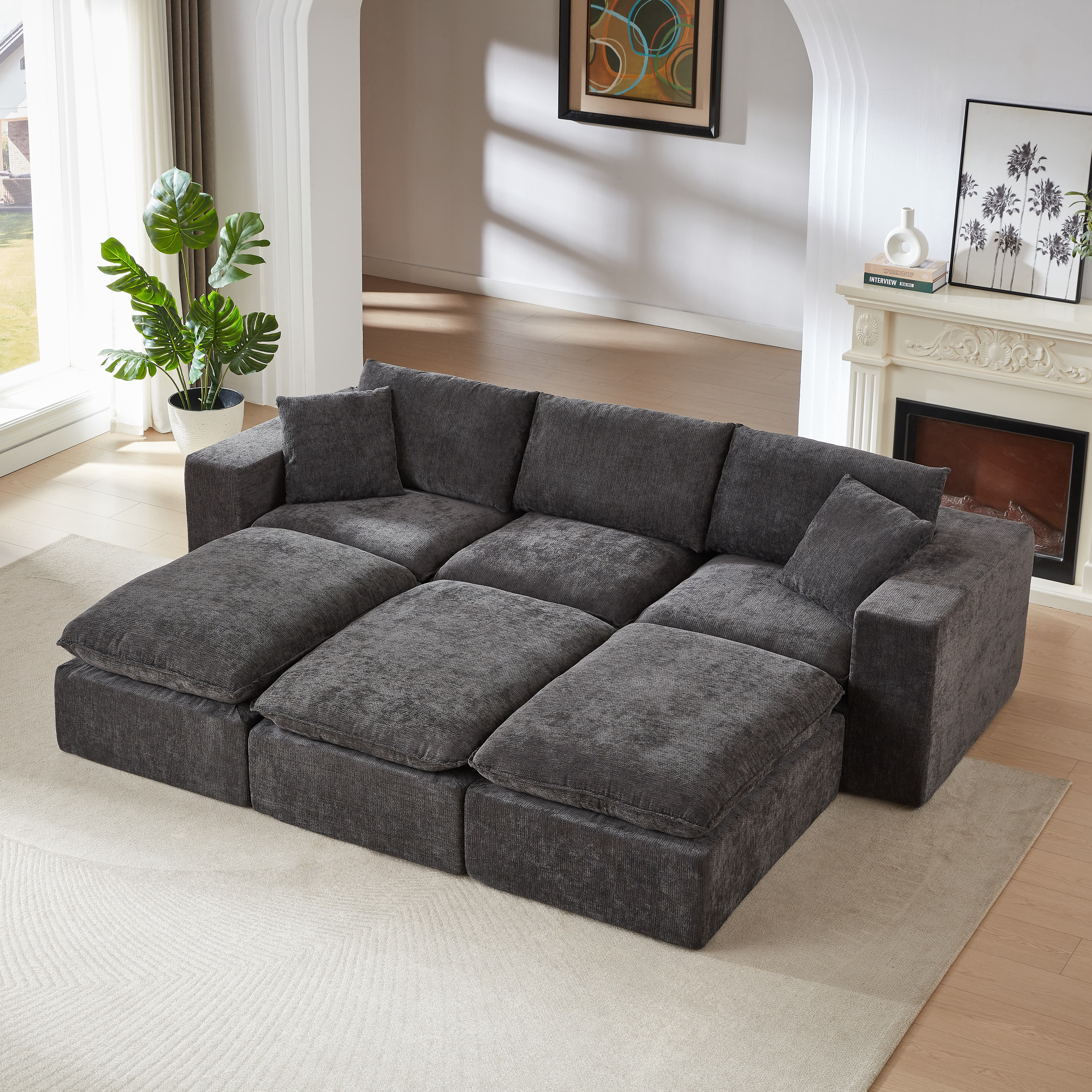 MAYEERTY Modern Modular Chenille Sofa, Dark Gray Cloud-Soft Sectional Couch for Living Room
