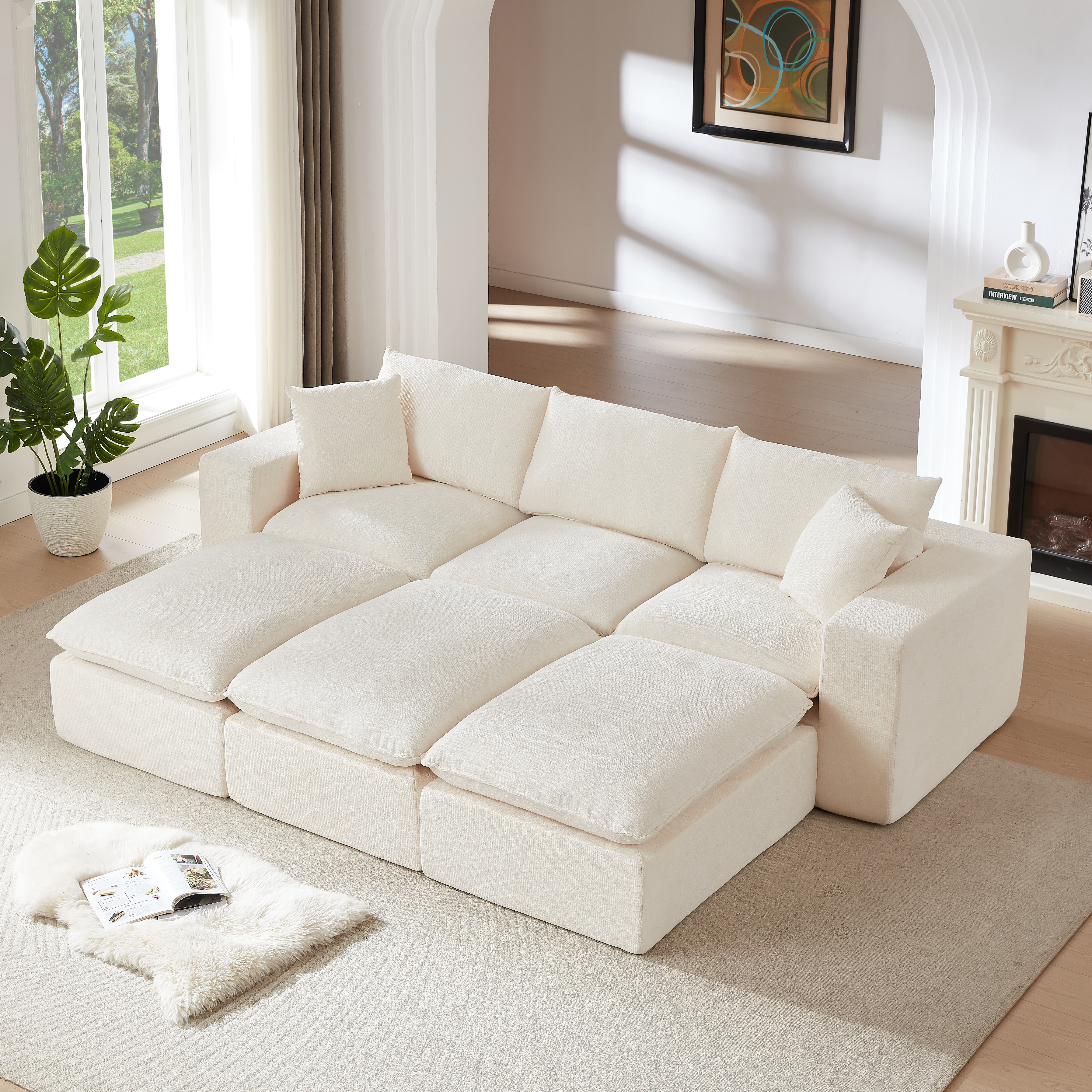 MAYEERTY Modern Modular Chenille Sofa, White Cloud-Soft Sectional Couch for Living Room