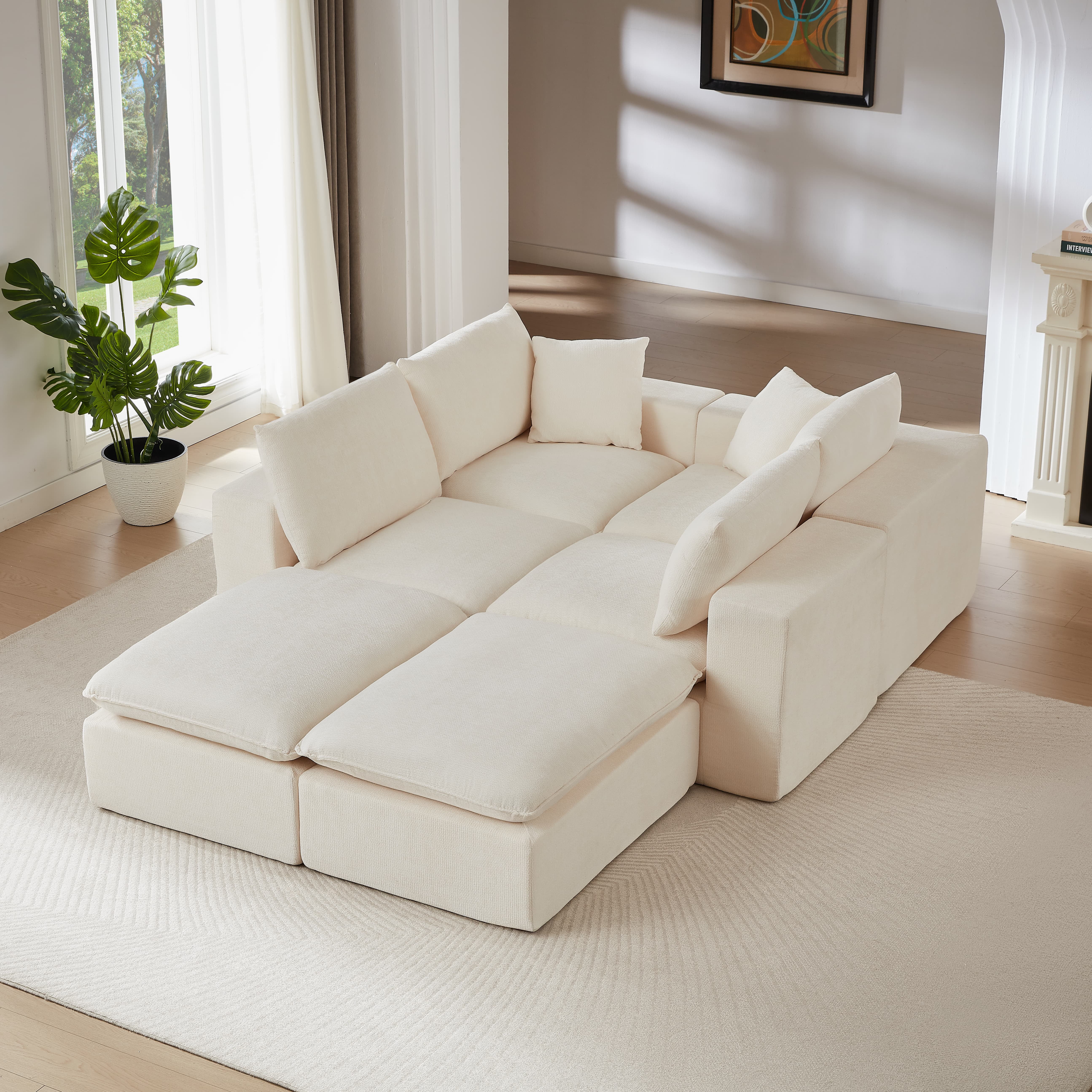 MAYEERTY Modern Modular Chenille Sofa, White Cloud-Soft Sectional Couch for Living Room