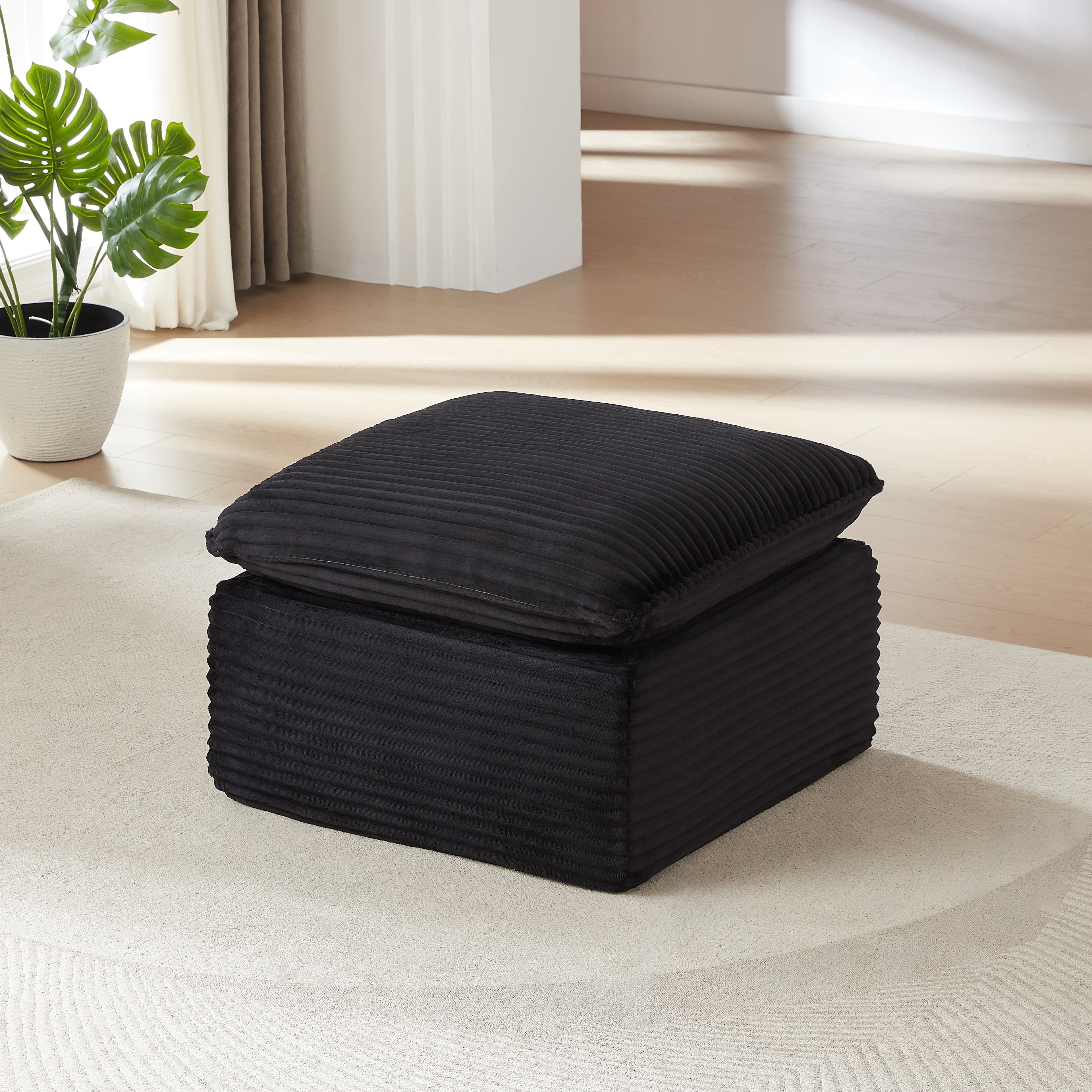 MAYEERTY Modern Modular Corduroy Sofa, Black Cloud-Soft Sectional Couch for Apartment