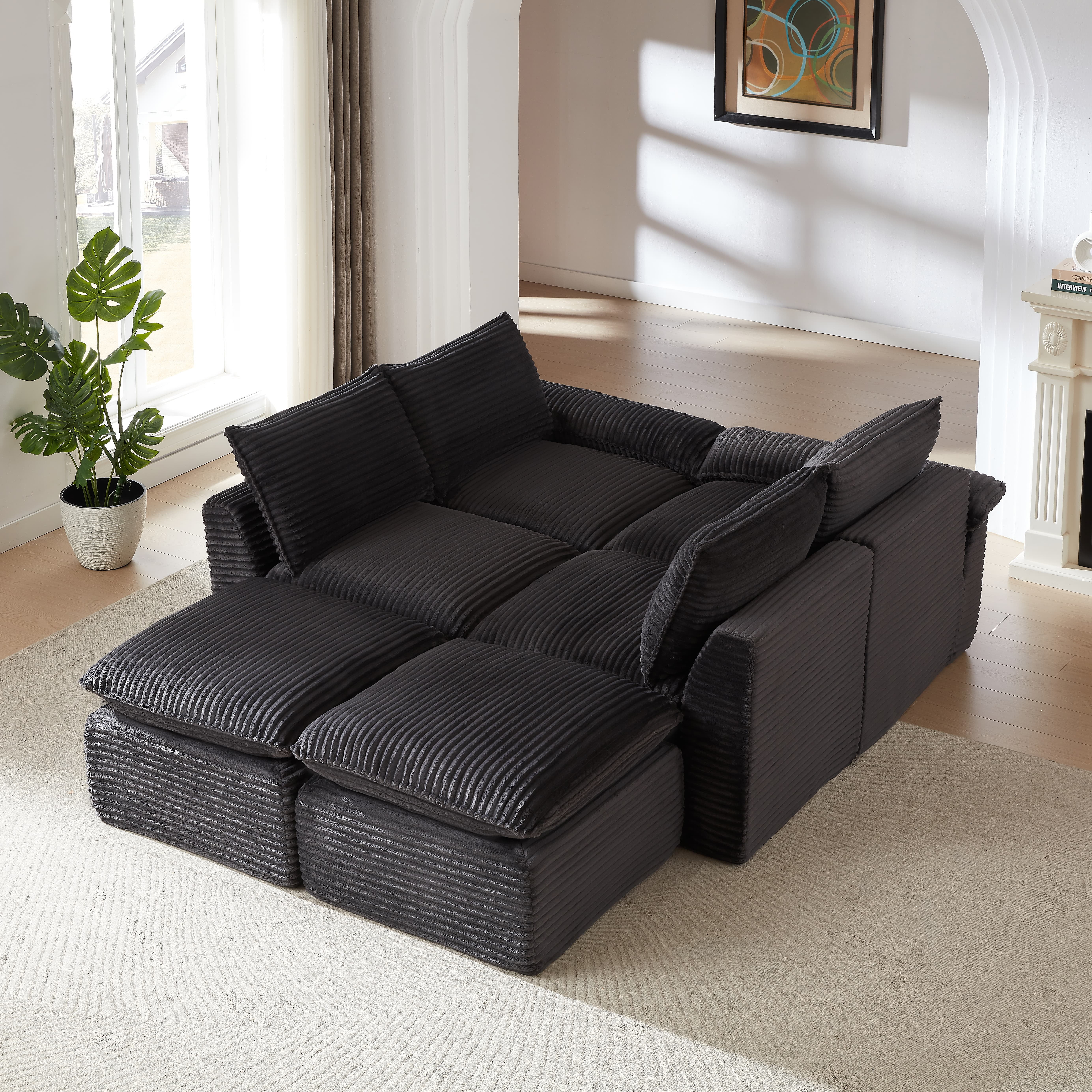 MAYEERTY Modern Modular Corduroy Sofa, Dark Gray Cloud-Soft Sectional Couch for Apartment