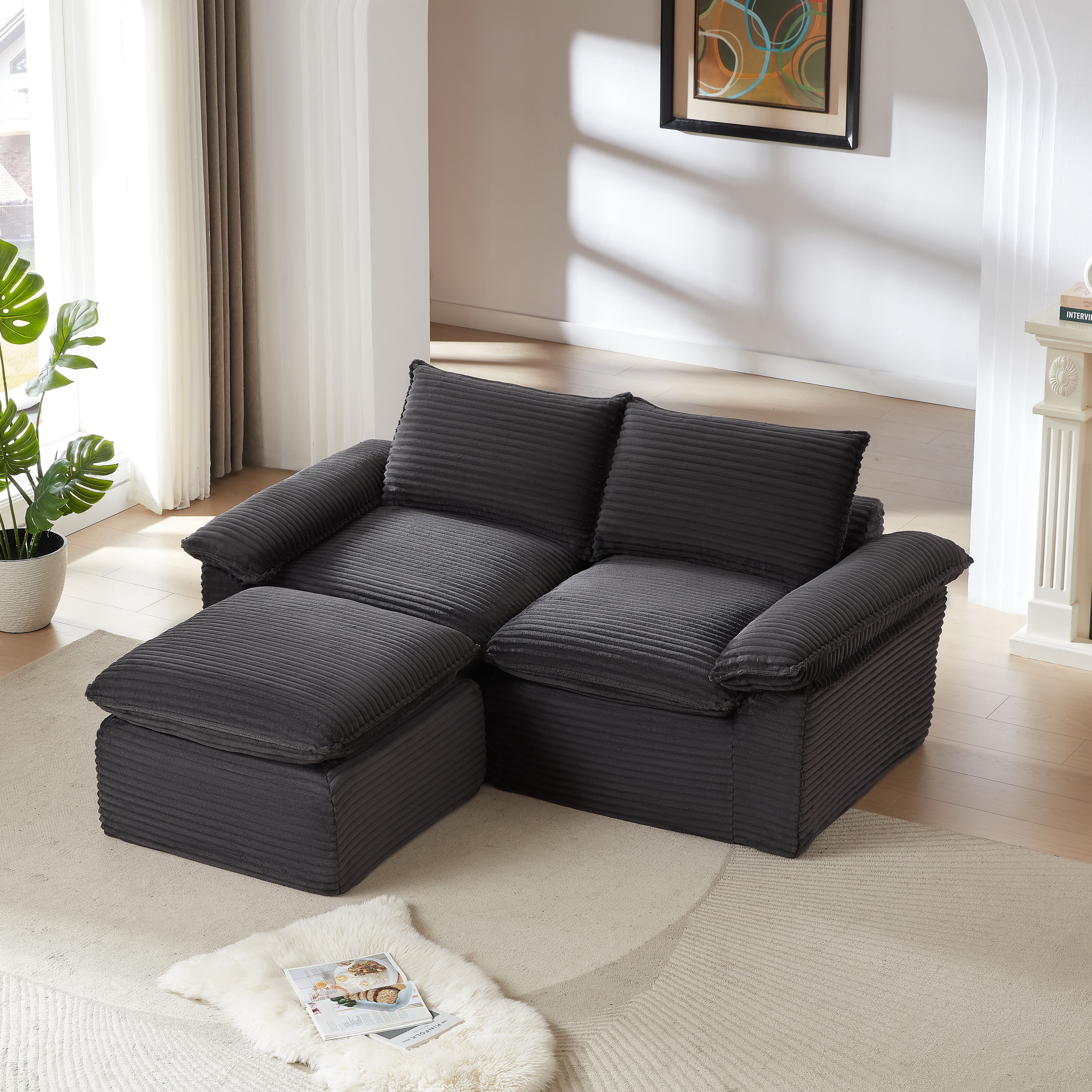 MAYEERTY Modern Modular Corduroy Sofa, Dark Gray Cloud-Soft Sectional ...