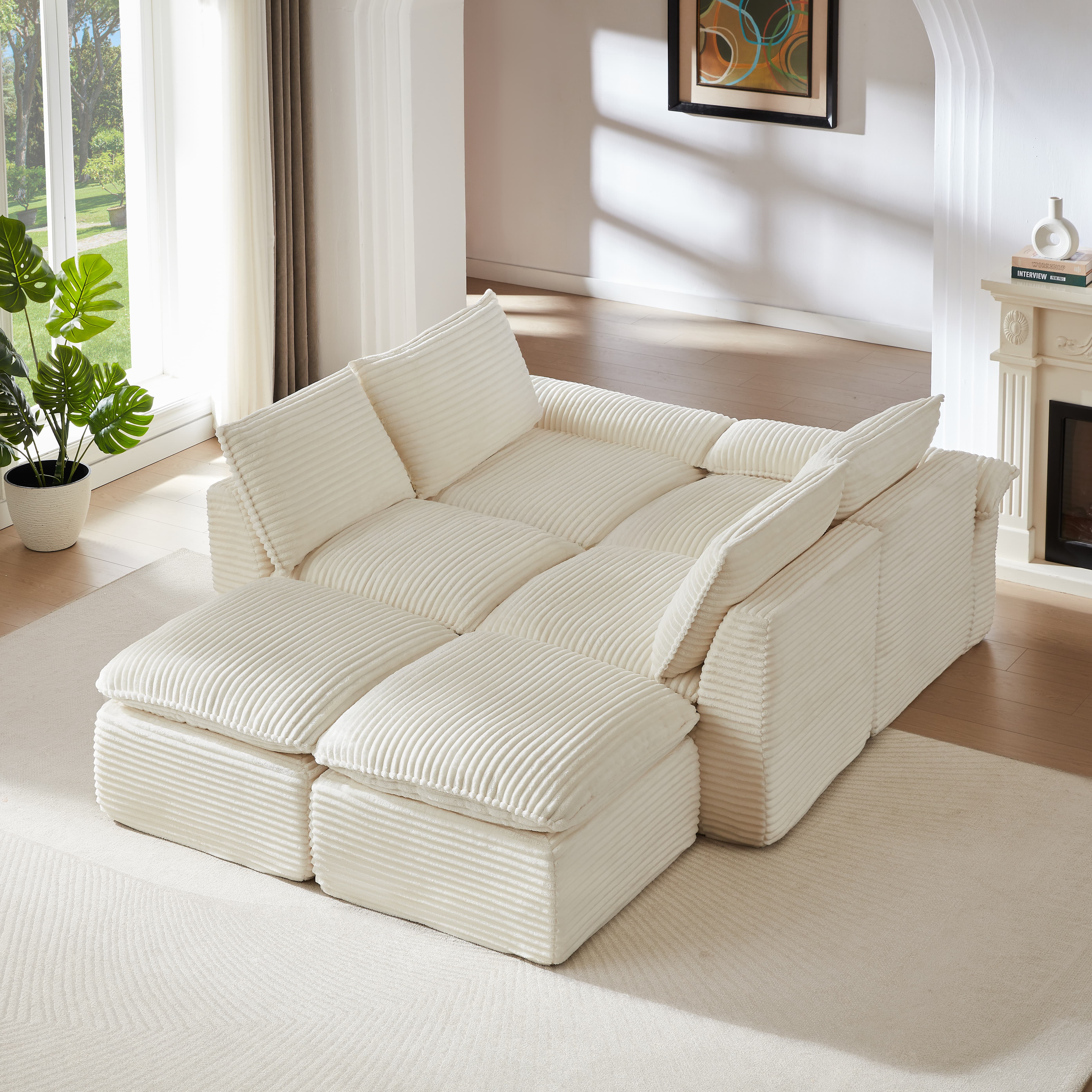 MAYEERTY Modern Modular Corduroy Sofa, White Cloud-Soft Sectional Couch for Apartment