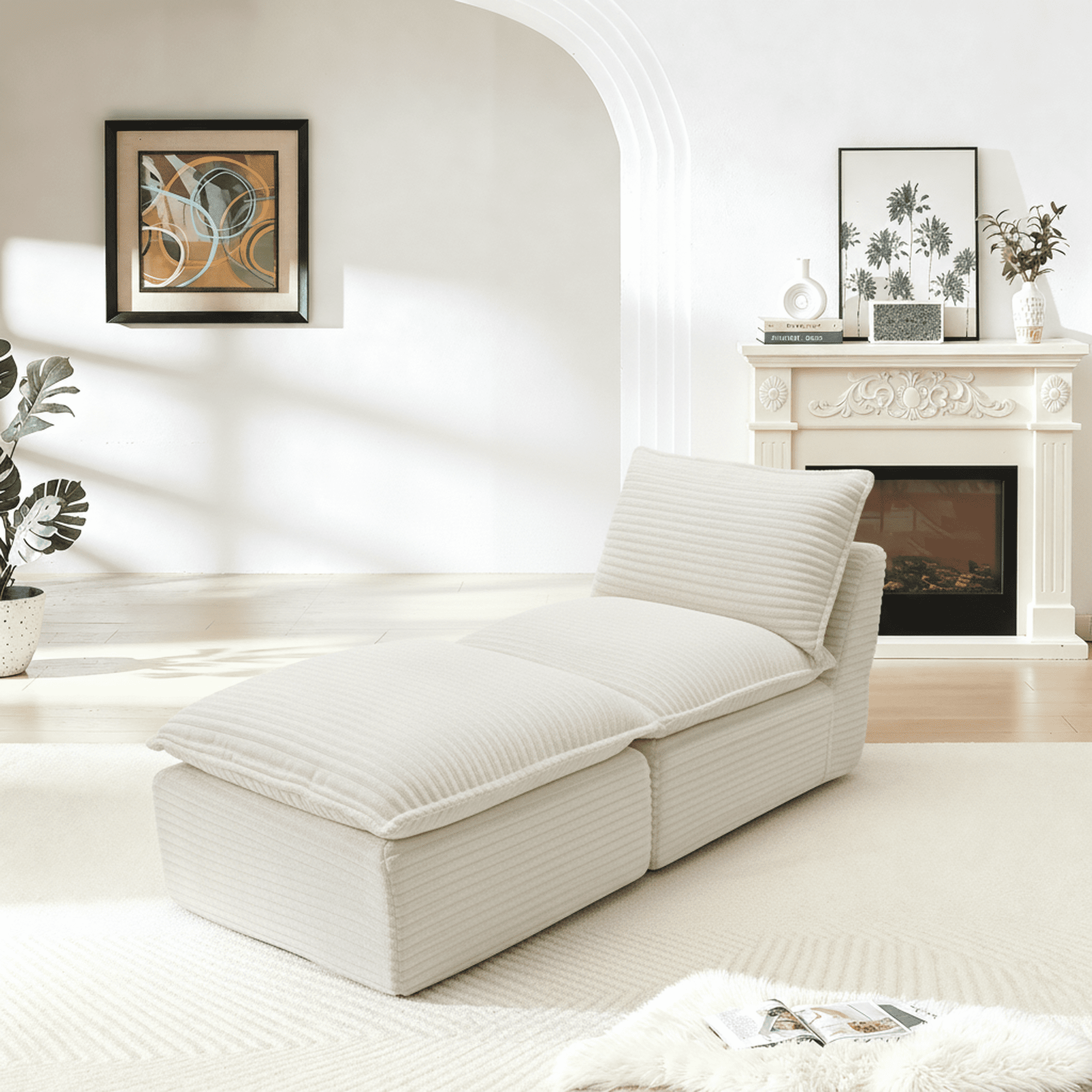 MAYEERTY Modern Modular Corduroy Sofa, White Cloud-Soft Sectional Couch for Apartment