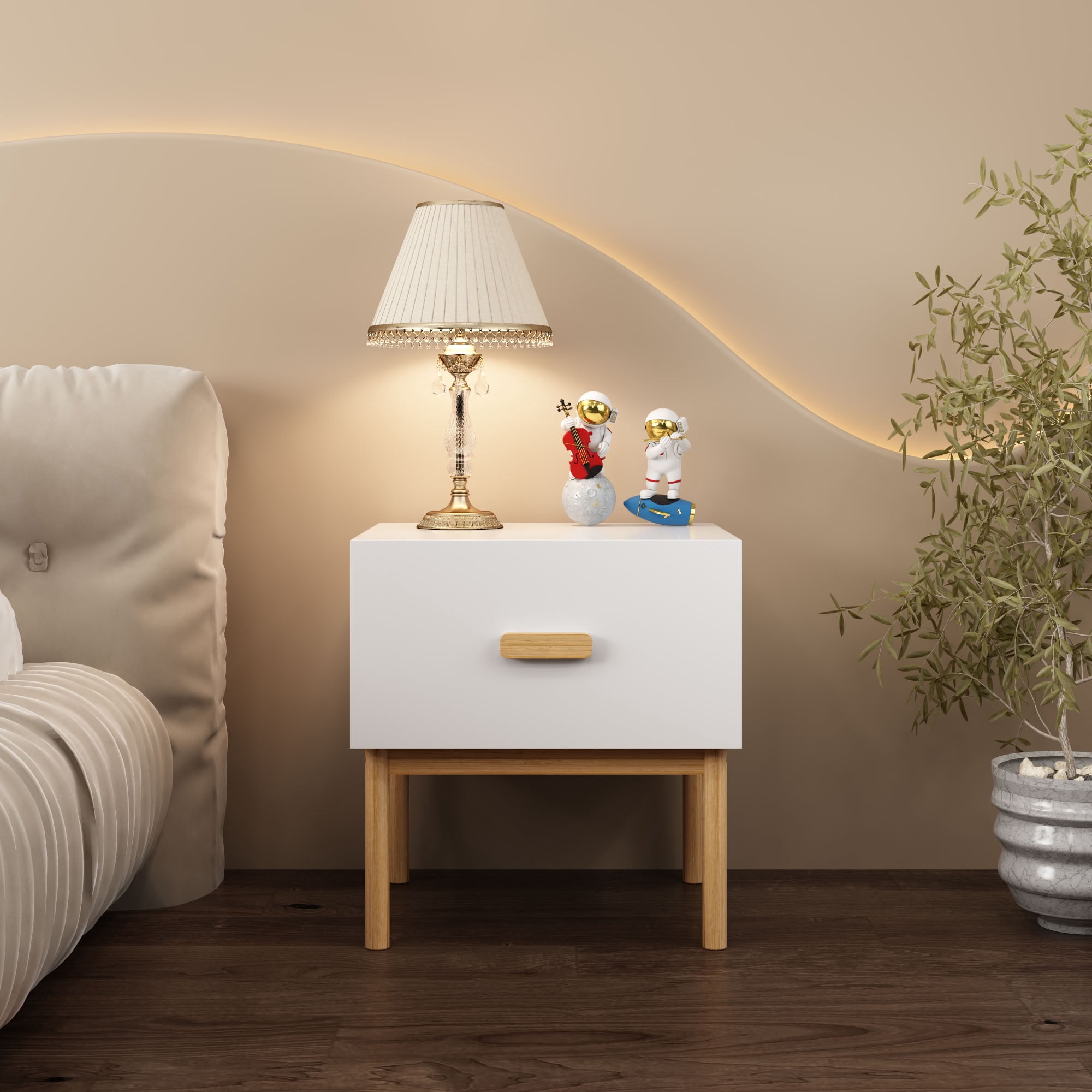 MAYEERTY Modern Nightstand with Drawer, Compact Freestanding Side Storage Table for Bedroom Living Room Apartment Small Spaces