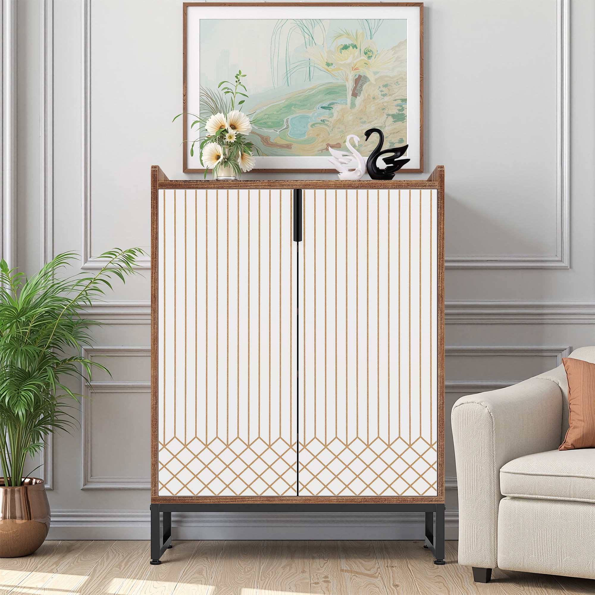 MAYEERTY Wooden Shoe Storage Cabinet with 2 Doors Dustproof Design for Entryway Hallway