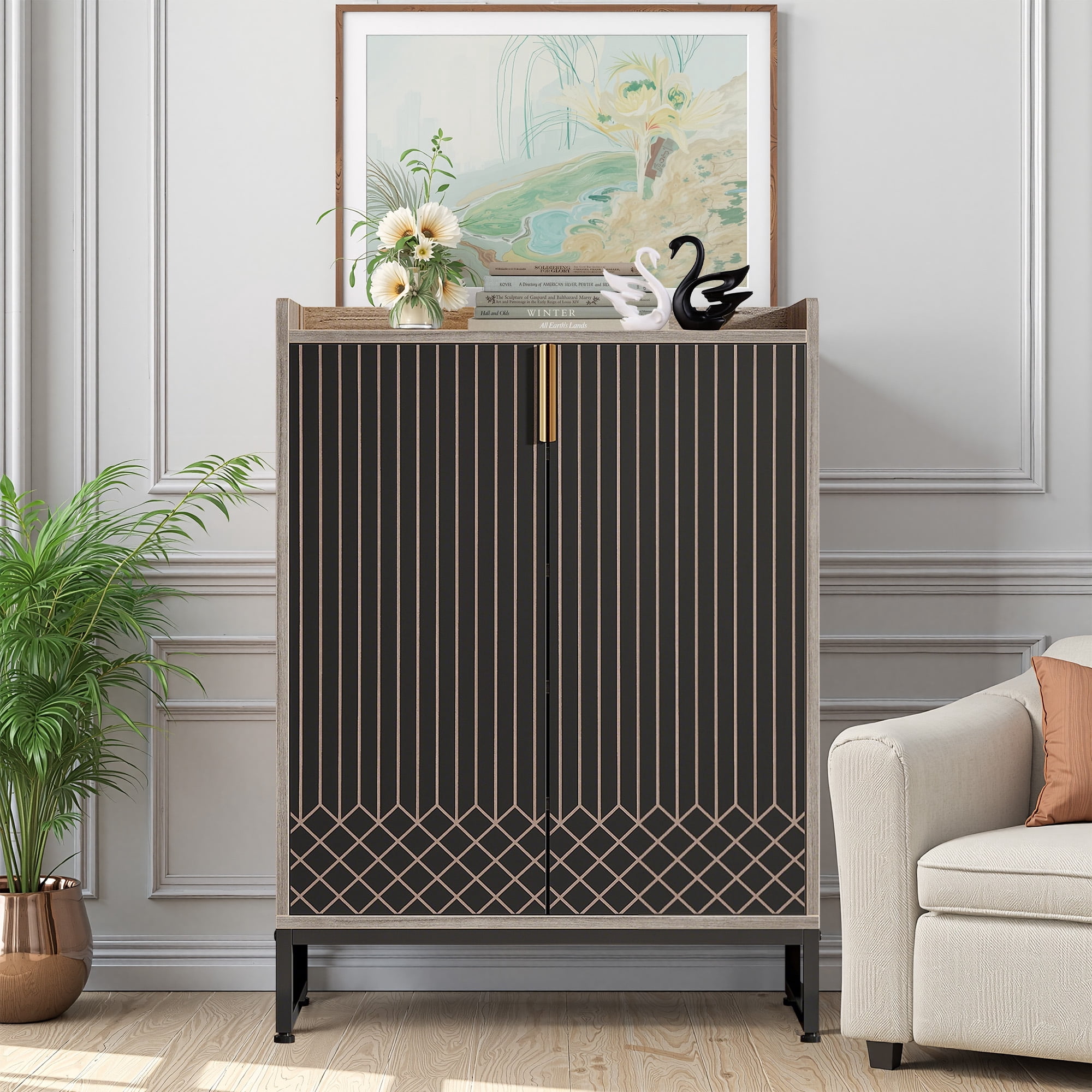 MAYEERTY Wooden Shoe Storage Cabinet with 2 Doors Dustproof Design for Entryway Hallway