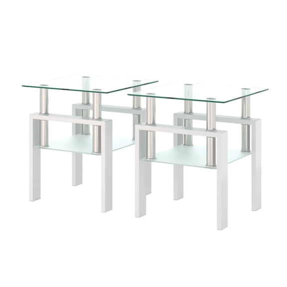 MAYEERTY Modern Square Tempered Glass Coffee Table – Transparent & Black End Table for Living Room