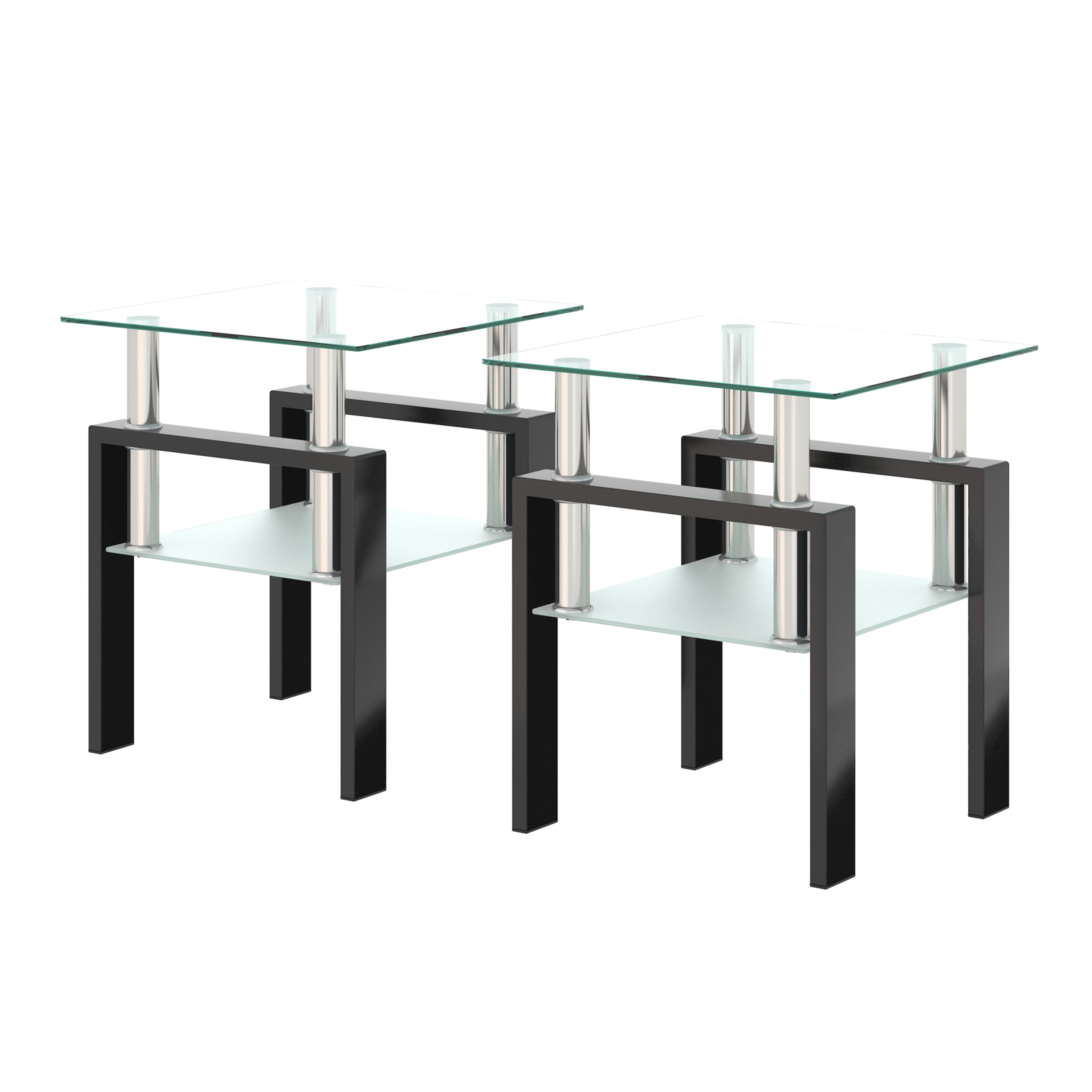 MAYEERTY Modern Square Tempered Glass Coffee Table – Transparent & Black End Table for Living Room