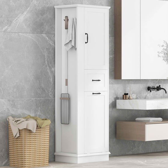 MAYEERTY Modern Tall Storage Cabinet, Tilt-Out Compartment Adjustable Shelves 80LBS Capacity Soft-Close Hinges Aluminum Alloy Handles, Bathroom Home Organization