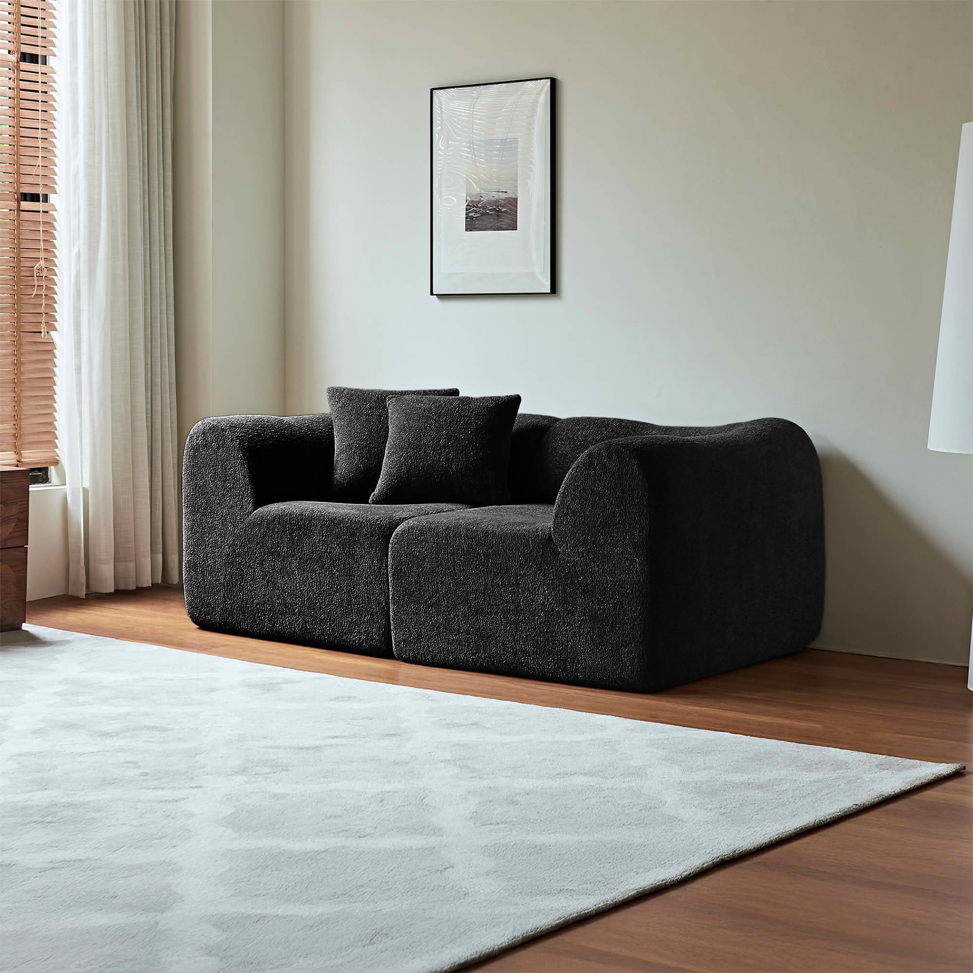 MAYEERTY Modern Velvet Loveseat Sofa with Throw Pillows Compact Space-Saving Couch