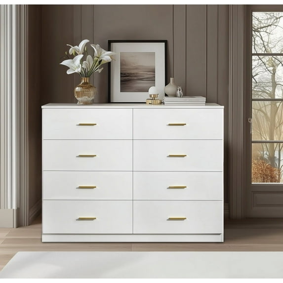 MAYEERTY Modern White 8-Drawer Dresser - Wide Chest with Ample Storage, Sturdy & Safe