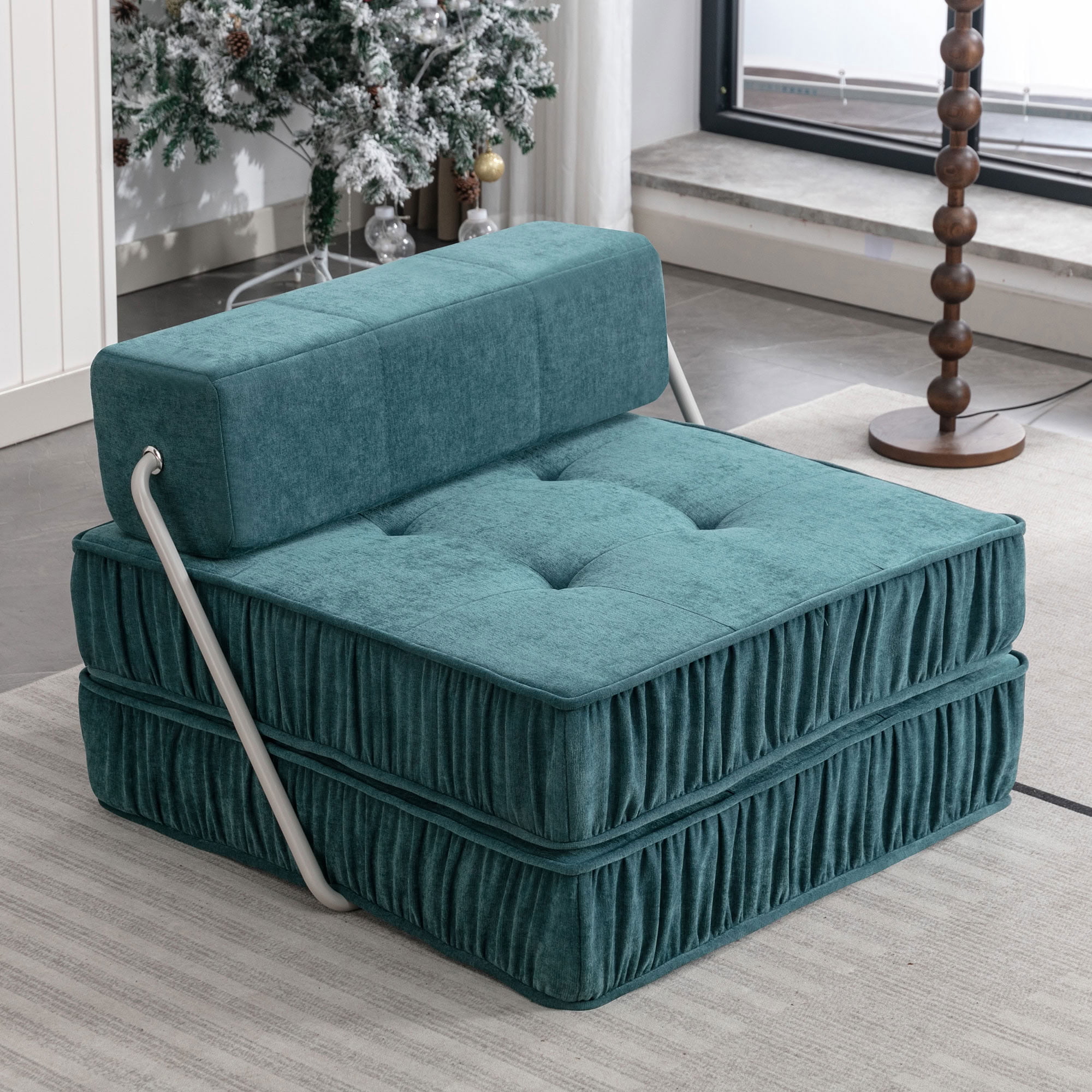 MAYEERTY Modular Convertible Futon Sleeper Chair, 2-in-1 Chenille Folding Sofa Bed with Removable Back Cushion, for Small Apartment Living Room Guest Room Home Office