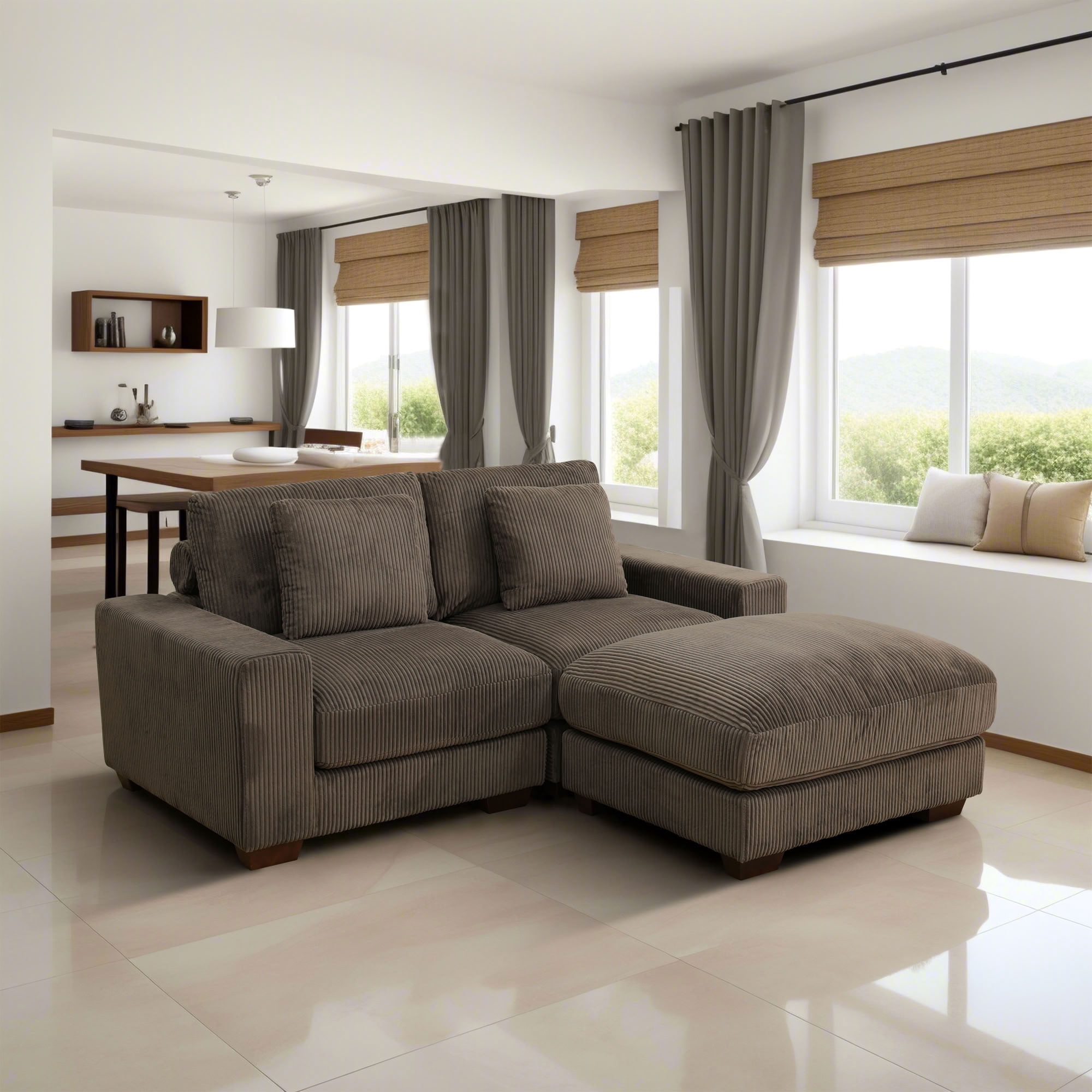 MAYEERTY Modular L-Shaped Sectional Sofa Set, Upholstered Couch with Ottoman & Anti-Insect Solid Wood Frame, for Living Room Family Room Apartment, Brown