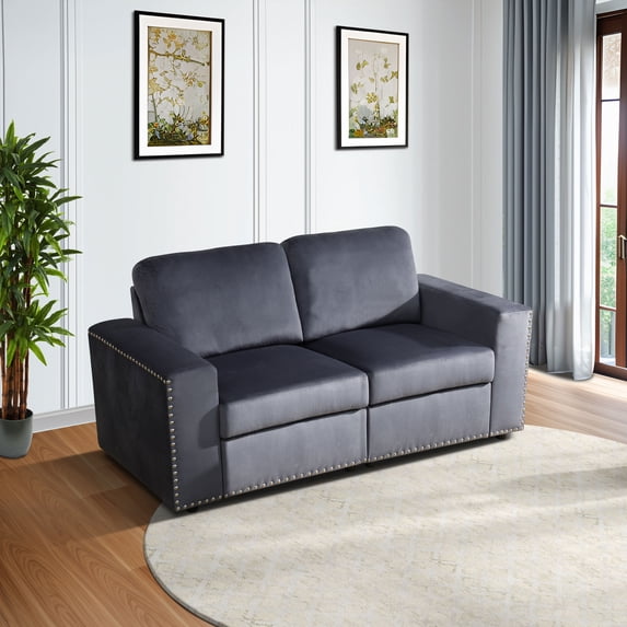 MAYEERTY Modular Loveseat Sofa Couch with Nailhead Trim & Anti-Insect Solid Wood Frame for Living Room, Dark Grey